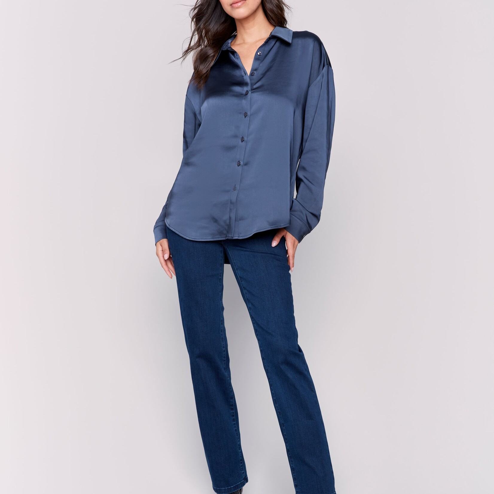 Charlie B Chemise C4489R En Satin-Marine