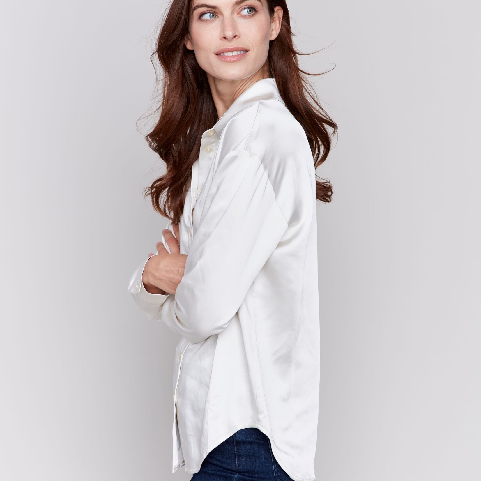 Charlie B Chemise C4489R En Satin-Écru
