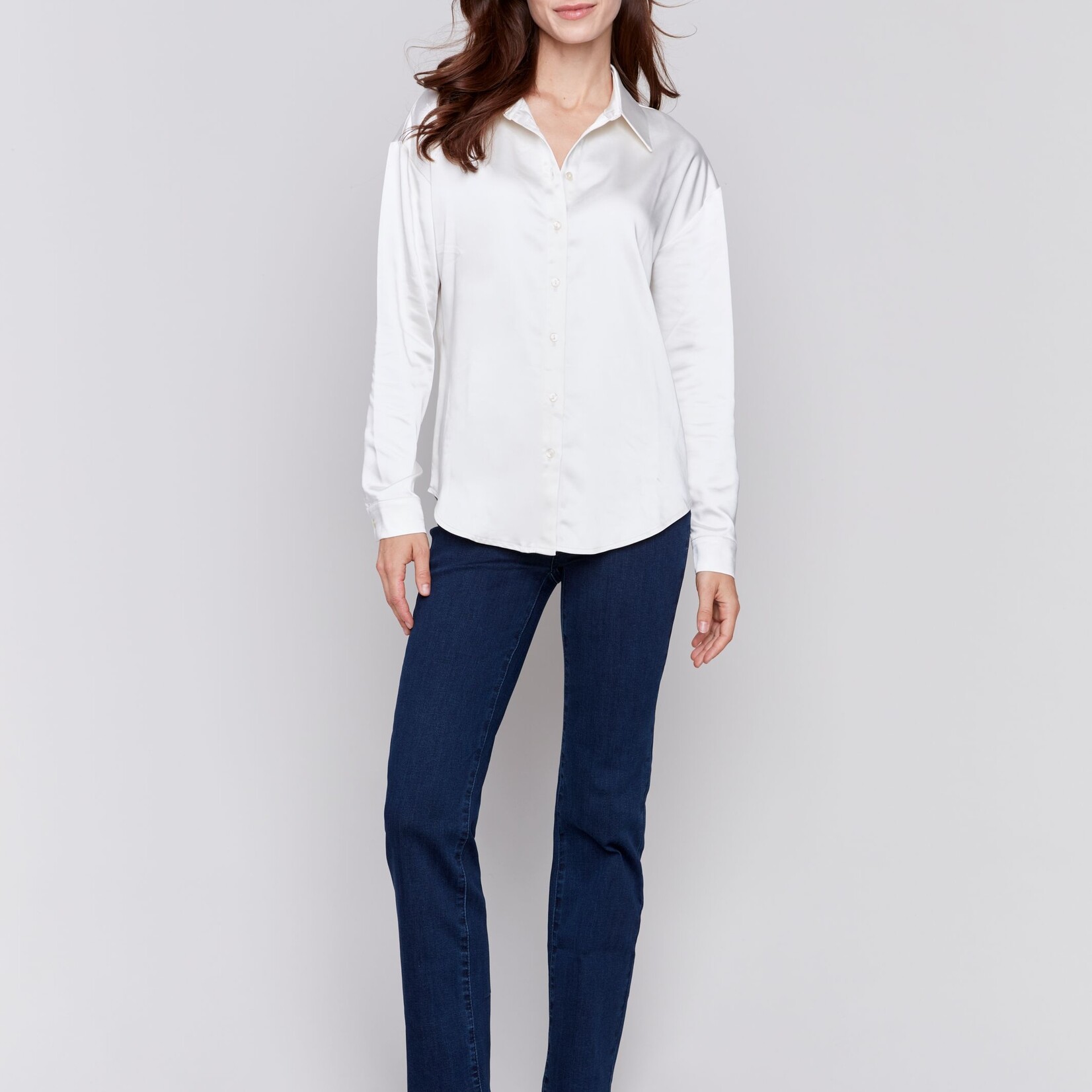Charlie B Chemise C4489R En Satin-Écru