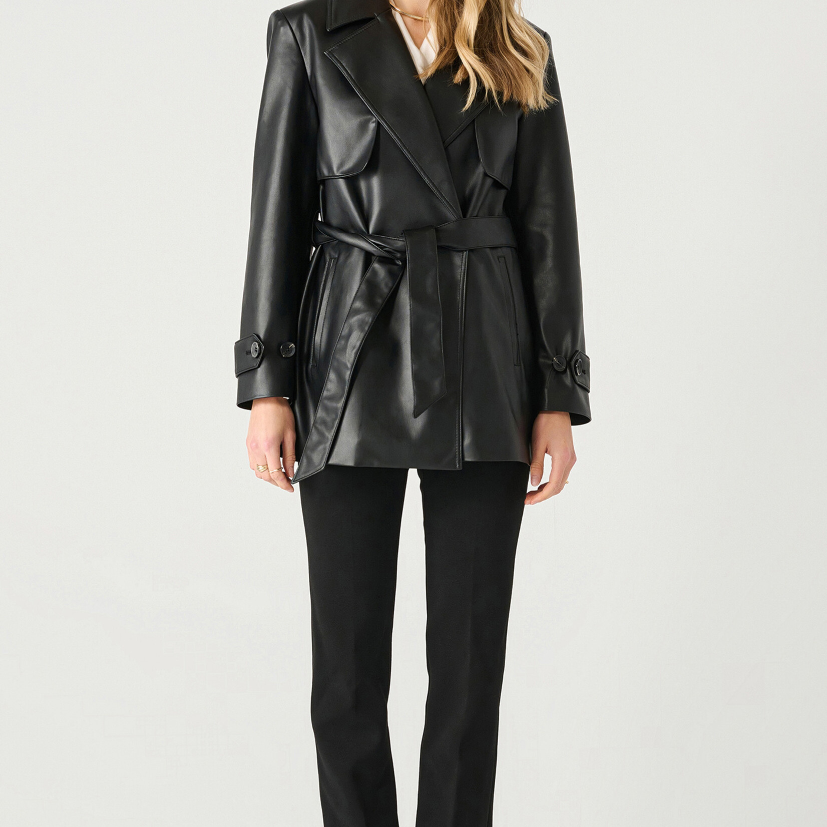 Black Tape Trench En Faux Cuir-Noir