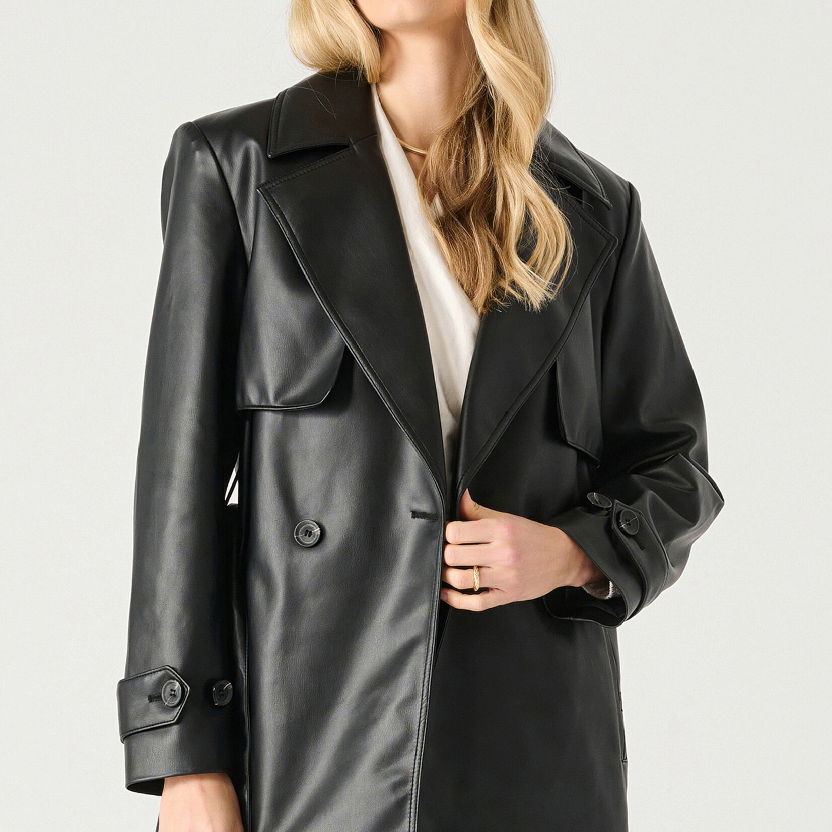 Black Tape Trench En Faux Cuir-Noir