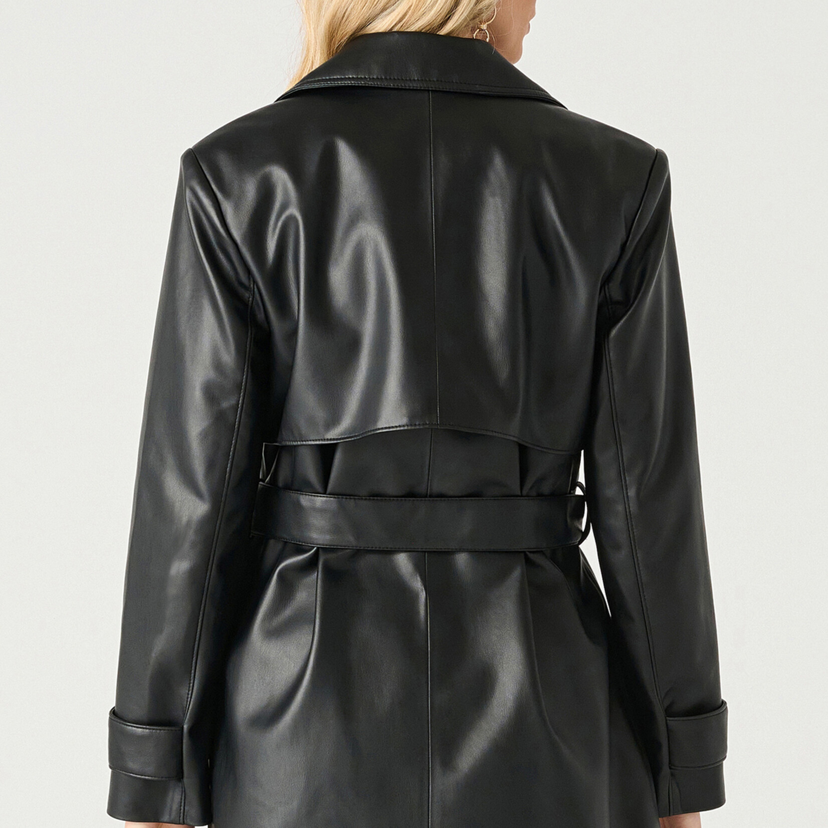 Black Tape Trench En Faux Cuir-Noir