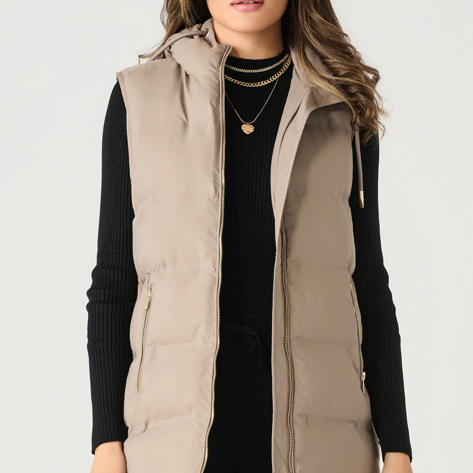 Dex Puffer Vest Avec Capuchon-Taupe