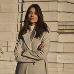 Yaya Manteau long en laine et cuir - Dove gray