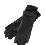 Yaya Gants en cuire avec manchette tricotée - Black