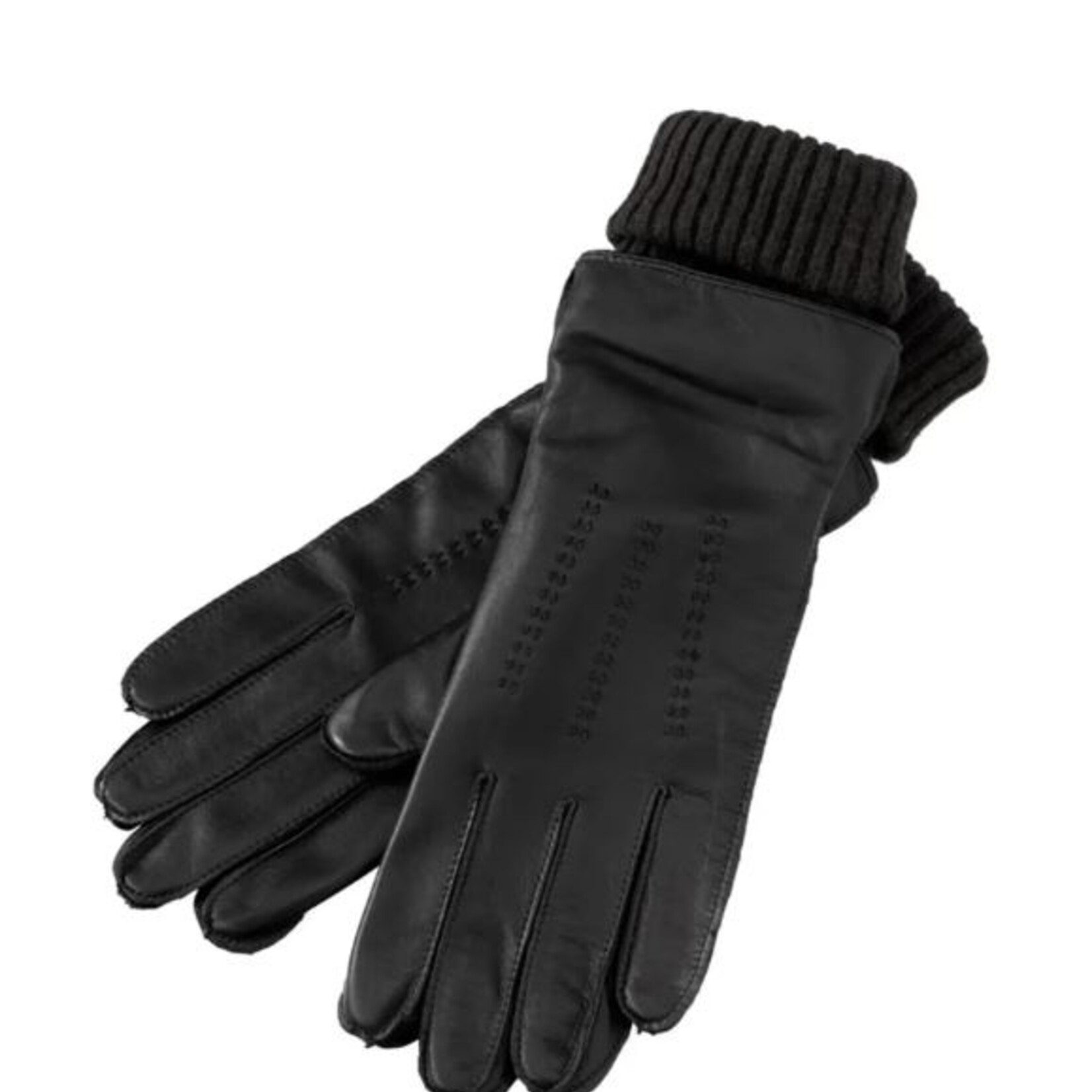 Yaya Gants en cuire avec manchette tricotée - Black