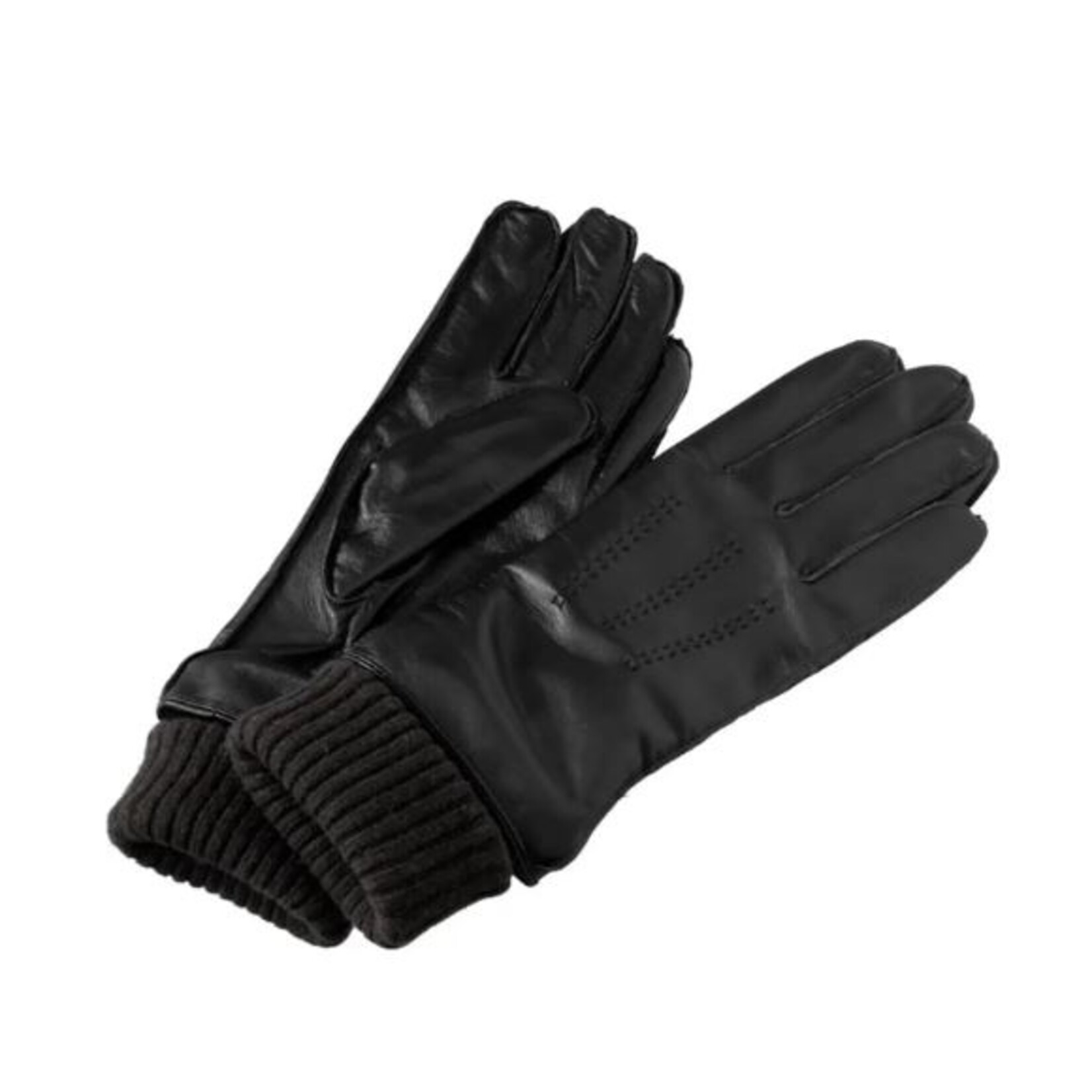 Yaya Gants en cuire avec manchette tricotée - Black