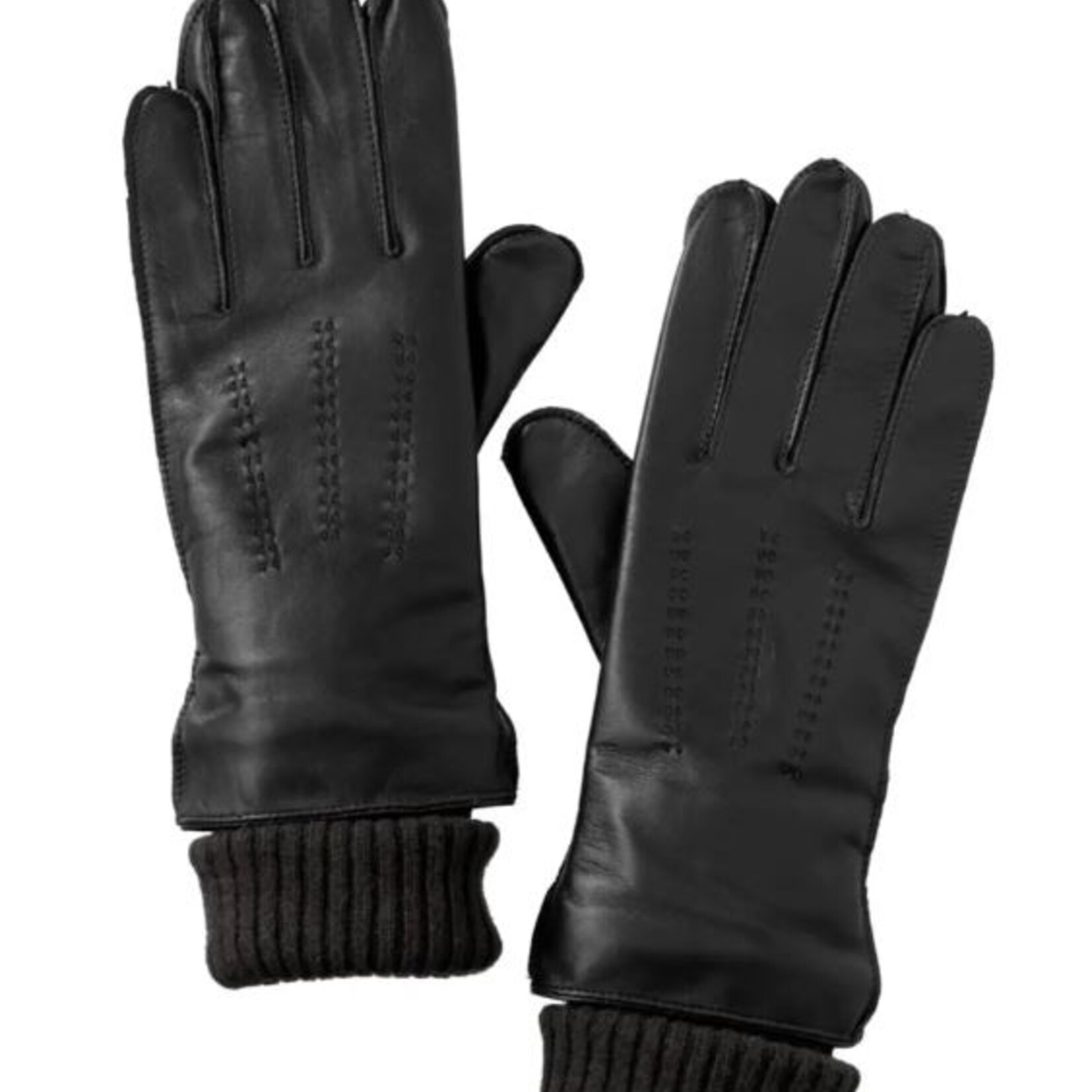 Yaya Gants en cuire avec manchette tricotée - Black