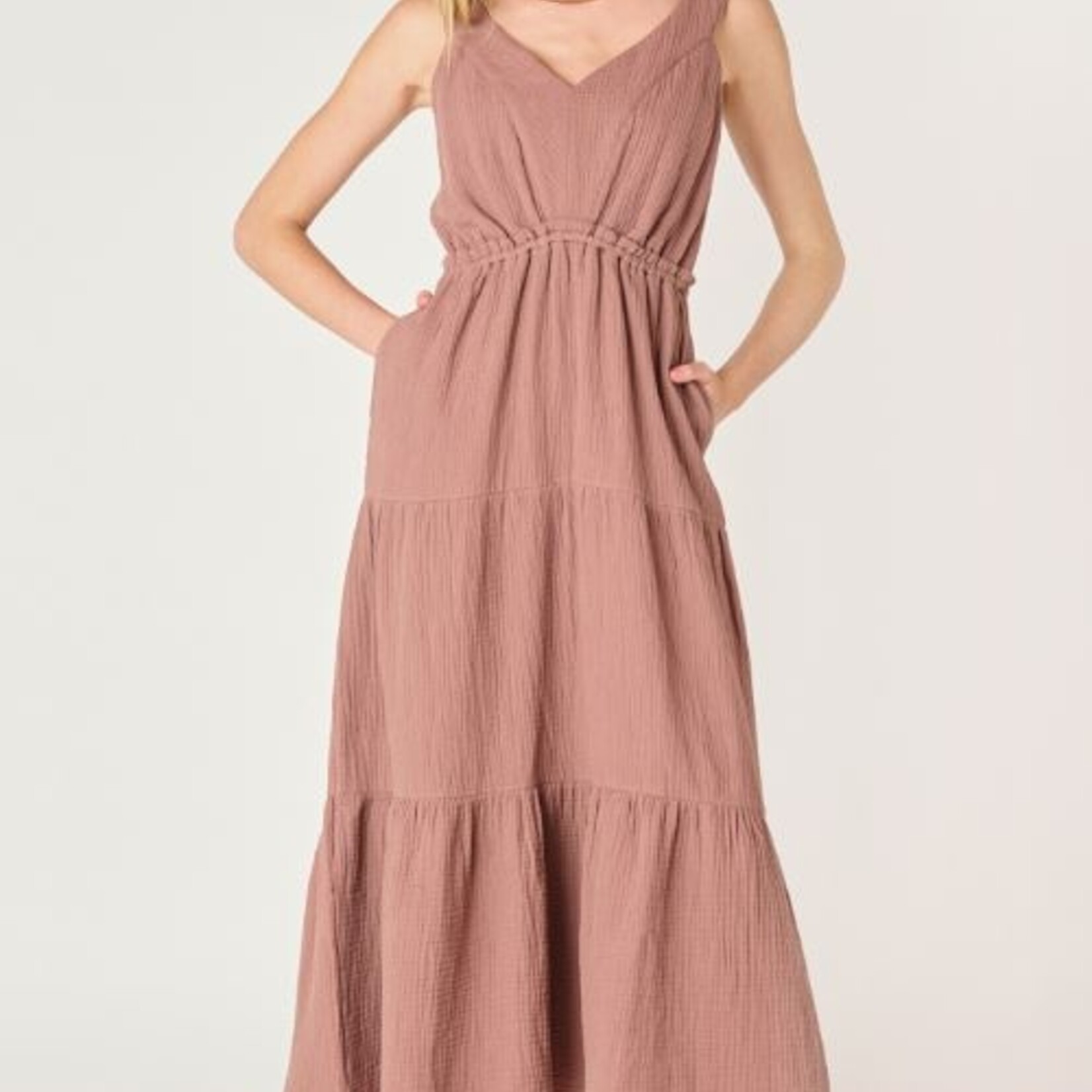 Dex Robe col V - Rose Taupe