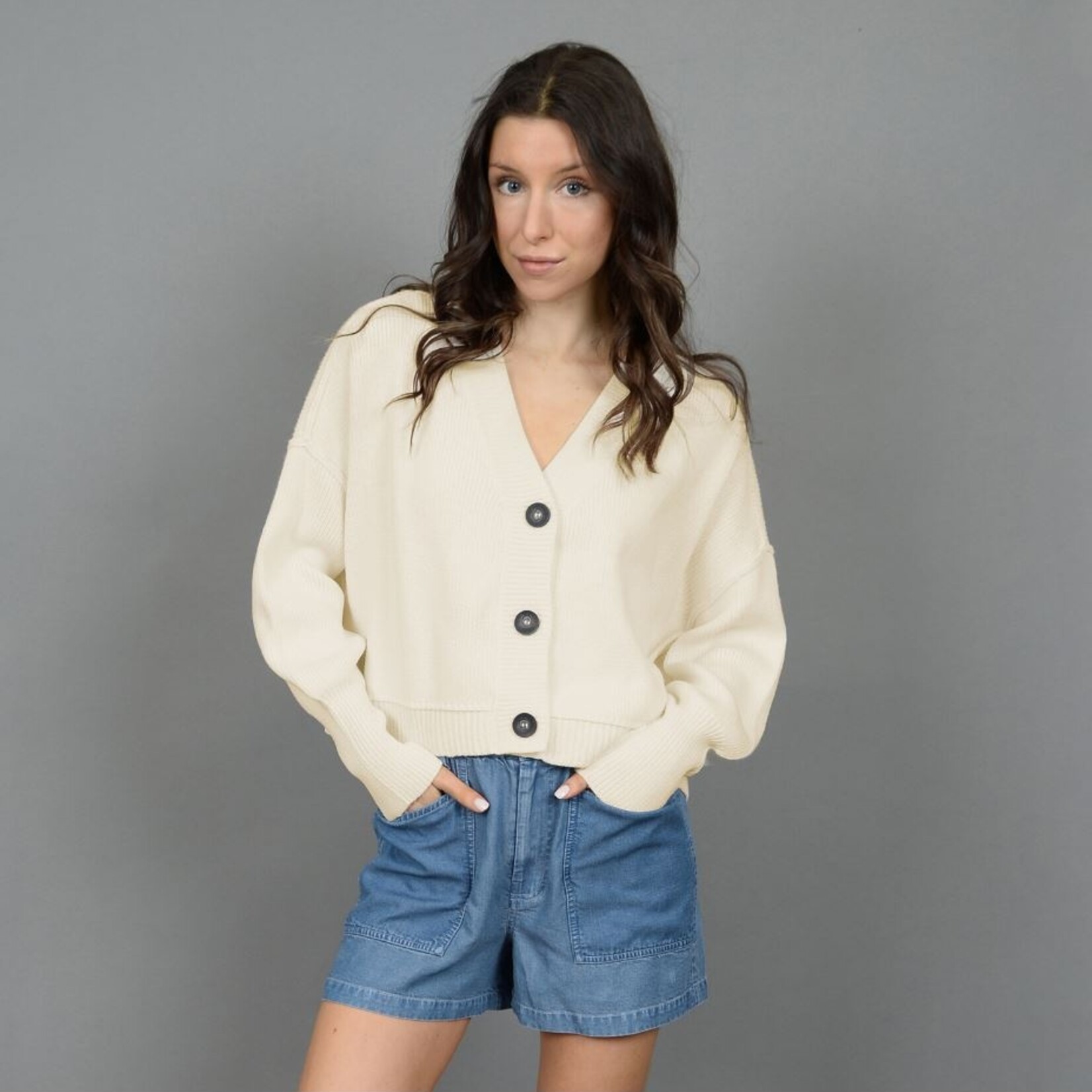RD Style Cardigan court Col-V - White Beach