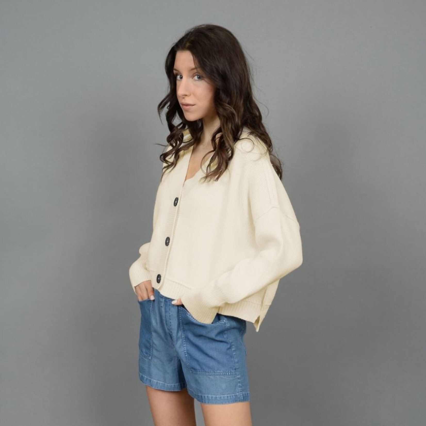 RD Style Cardigan court Col-V - White Beach