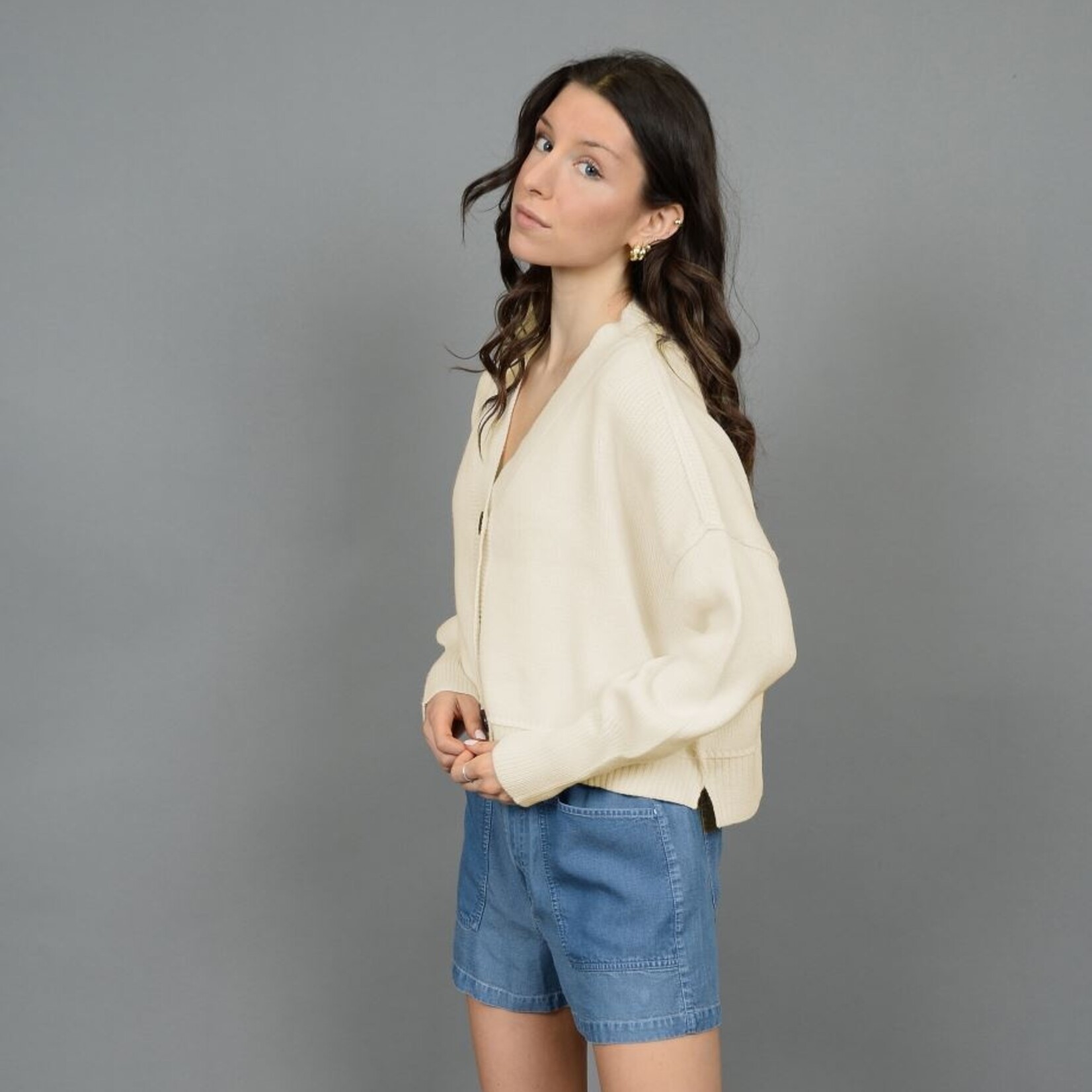 RD Style Cardigan court Col-V - White Beach