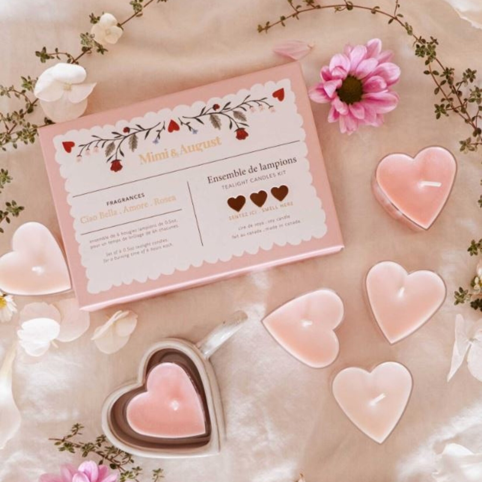 Mimi & August Coeurs Blush - Bougies Chauffe-plat
