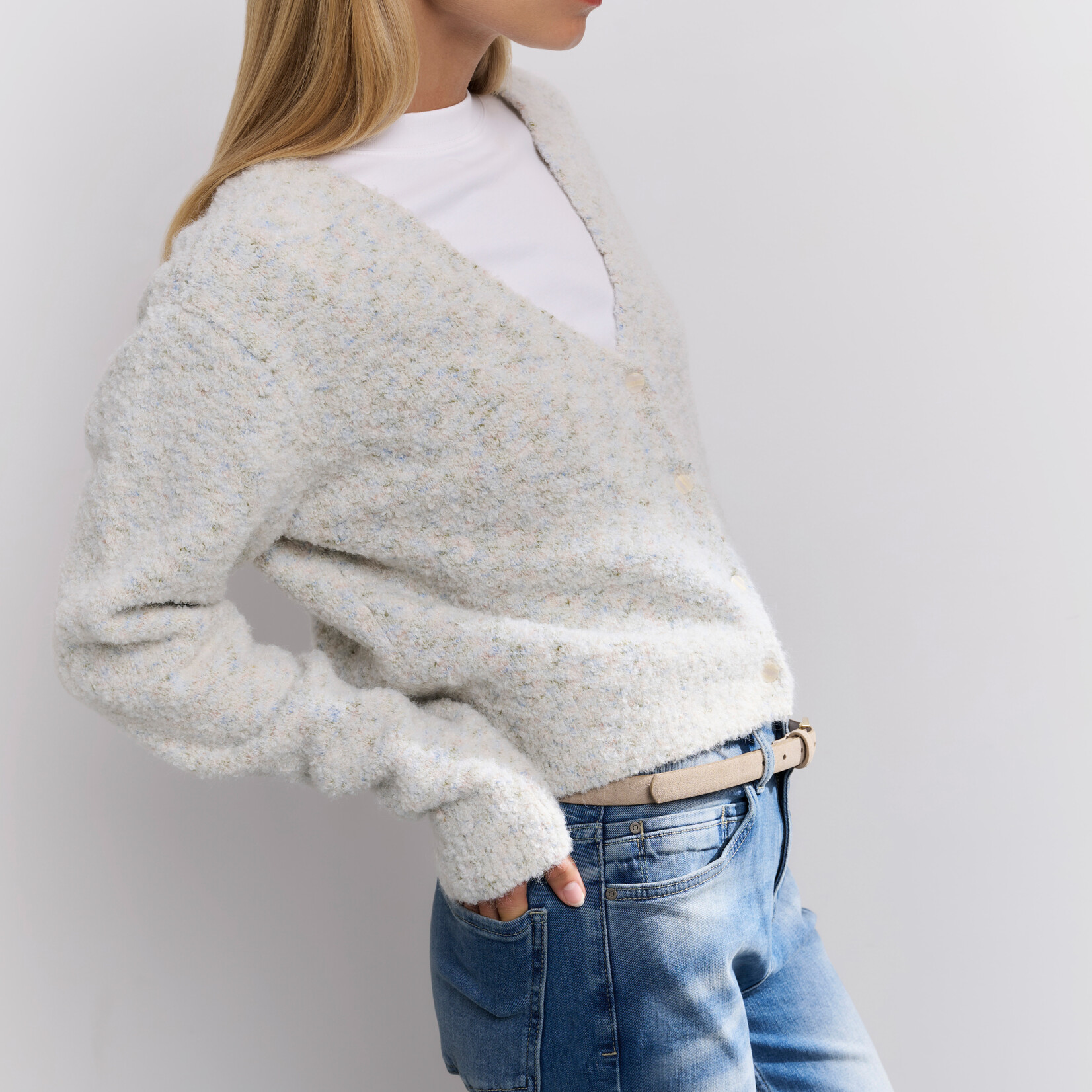 Yaya Cardigan Boucle Court - Off White