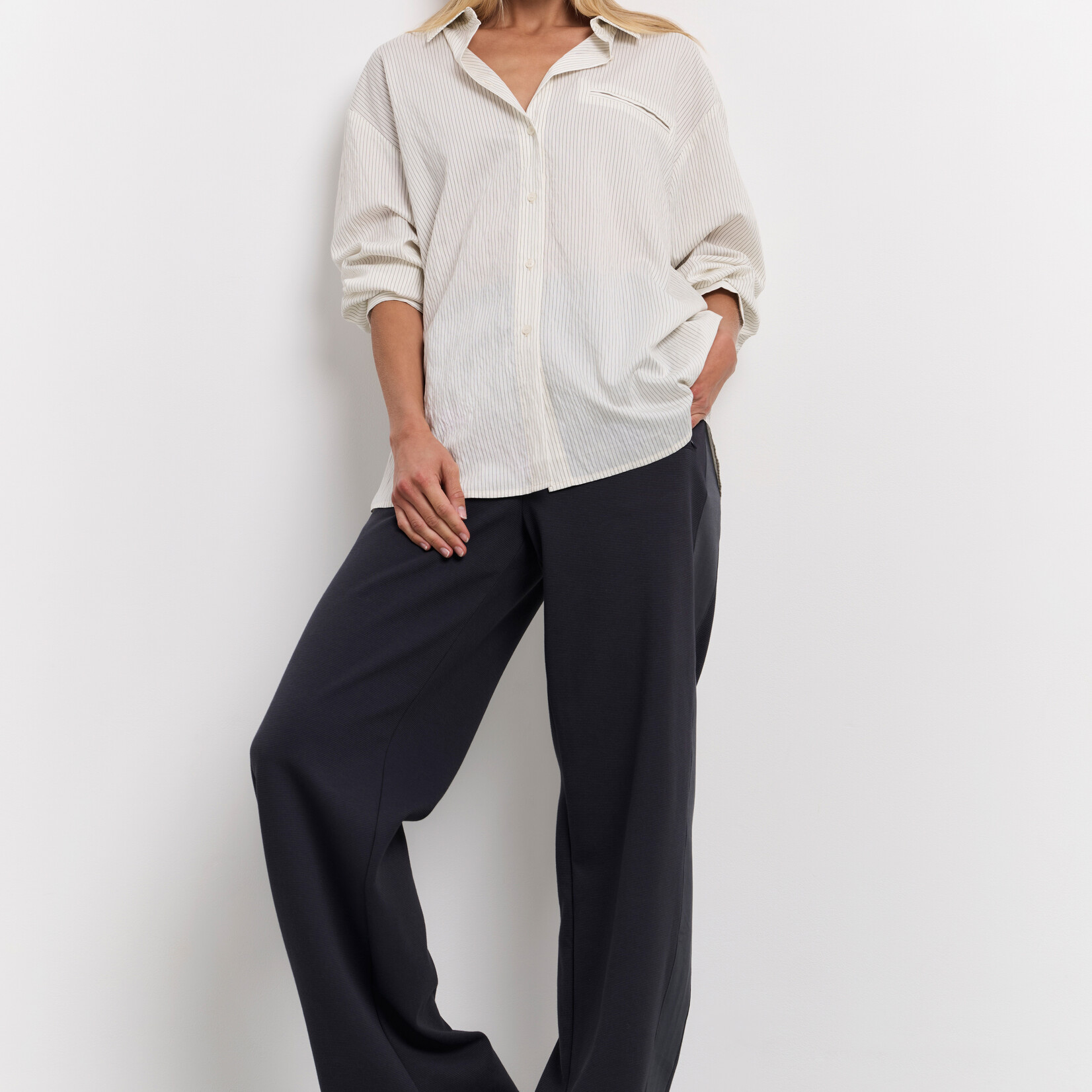 Yaya Pantalon à jambe large avec bande contrastée - Phantom