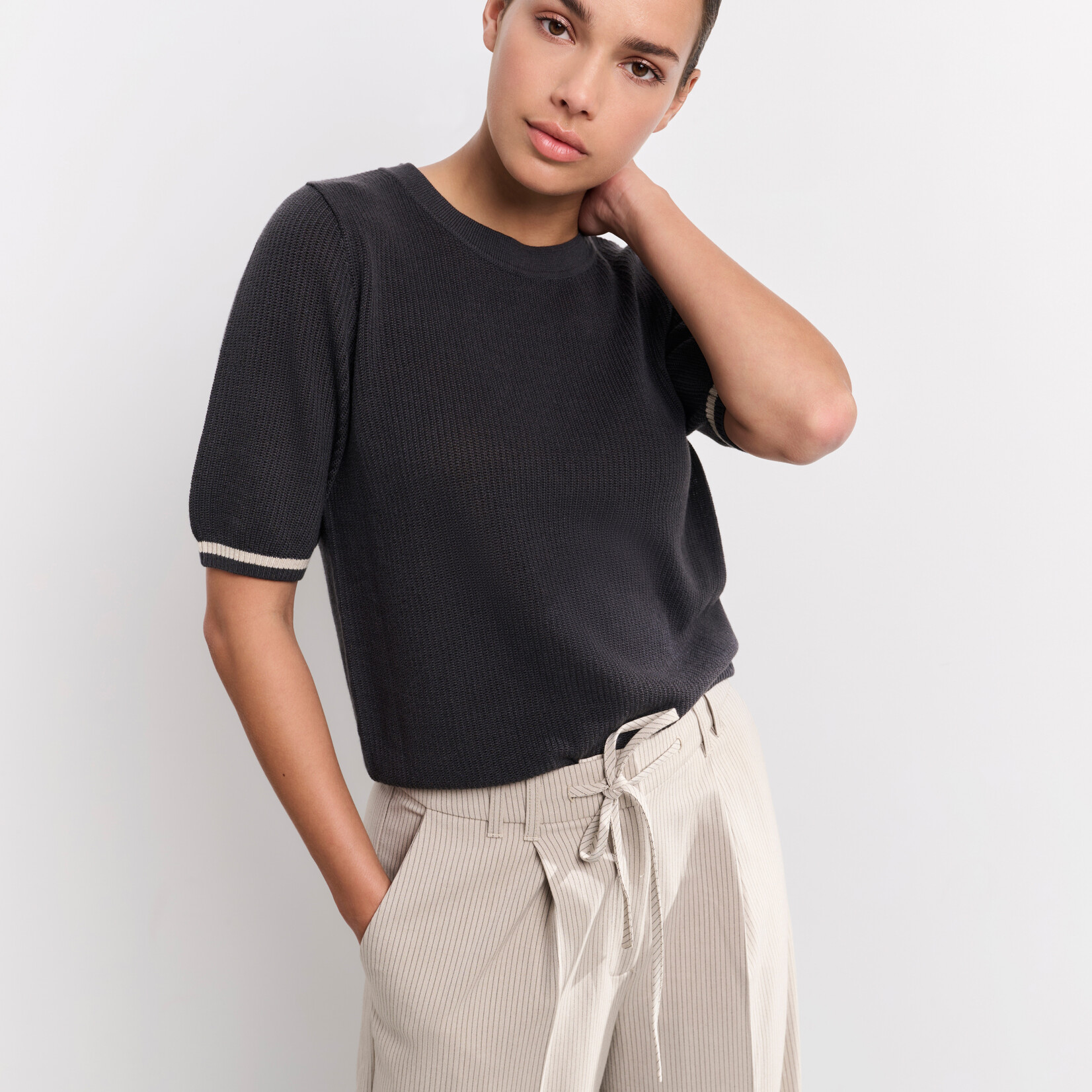 Yaya Pull texturé col rond - Phantom