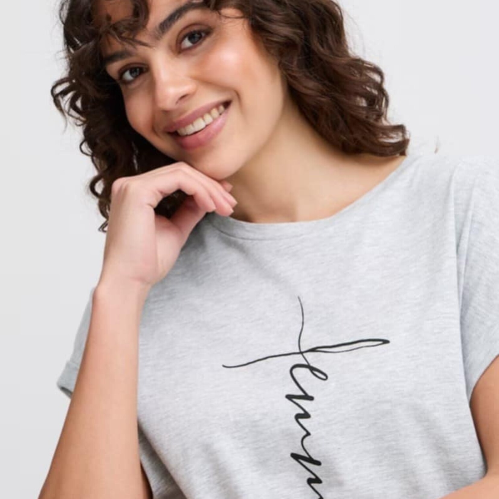 Fransa T-Shirt Edena - Light Grey Mélange