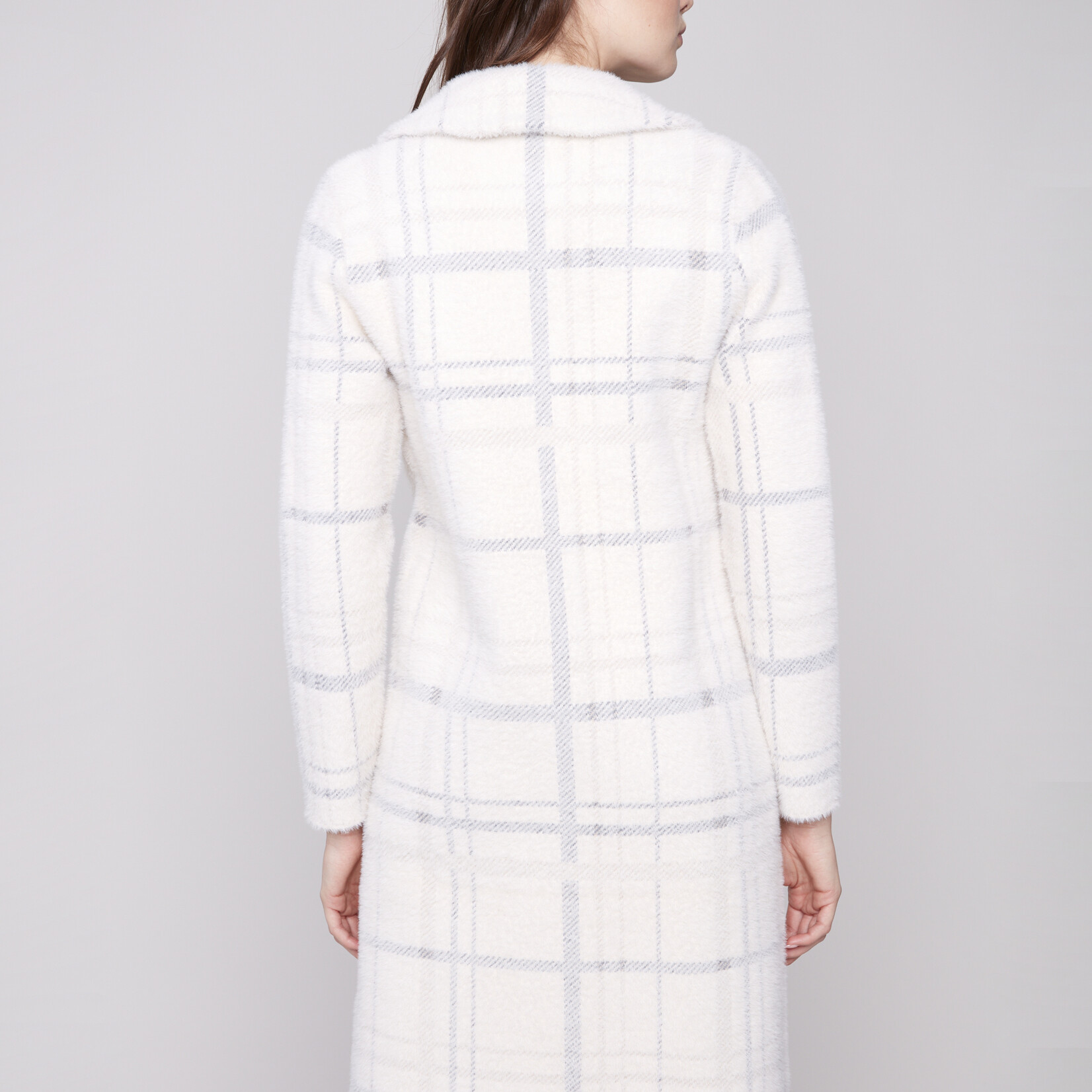 Charlie B Coatigan C6326 a Carreaux Avec Poches- Écru