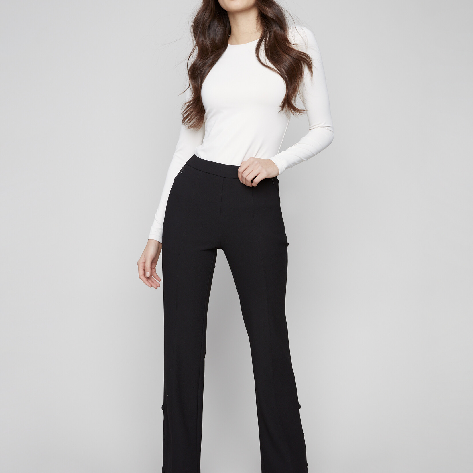Charlie B Pantalon avec bouton au bas - Noir