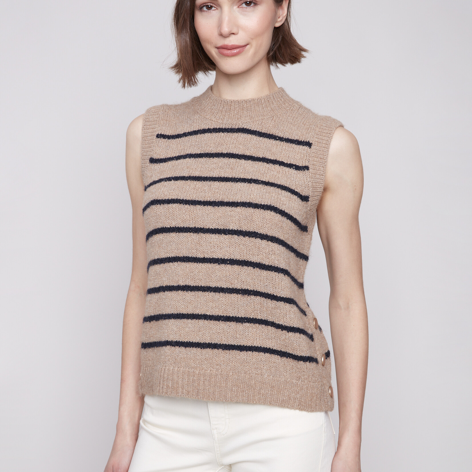 Charlie B Veste sweater V neck - Chameau chiné