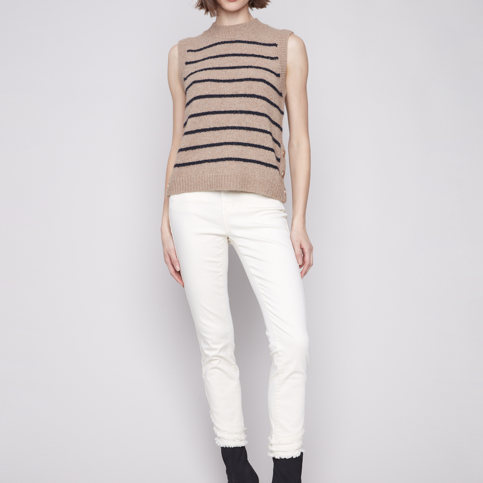 Charlie B Veste sweater V neck - Chameau chiné