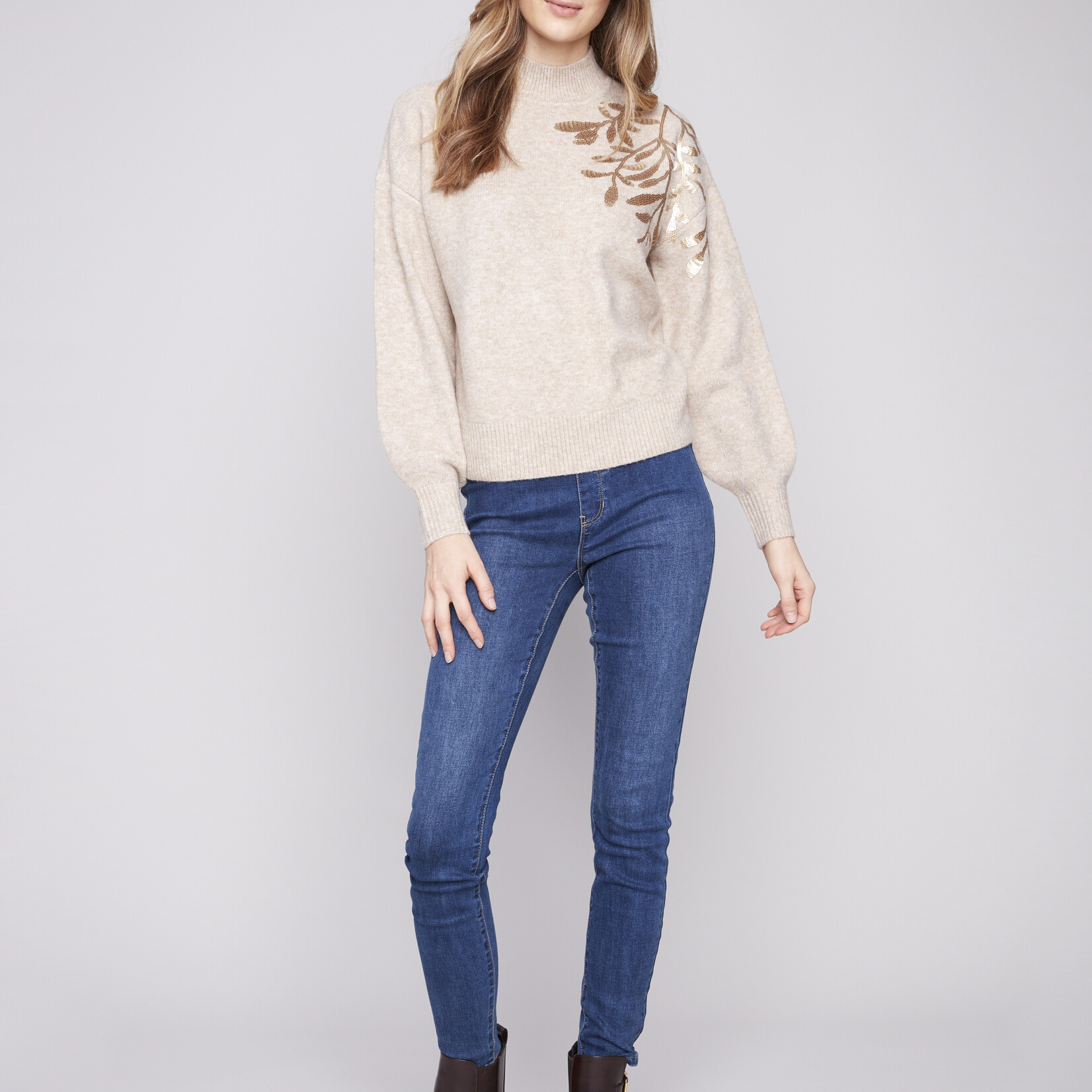 Charlie B Sweater C2856  avec paillettes - Avoine