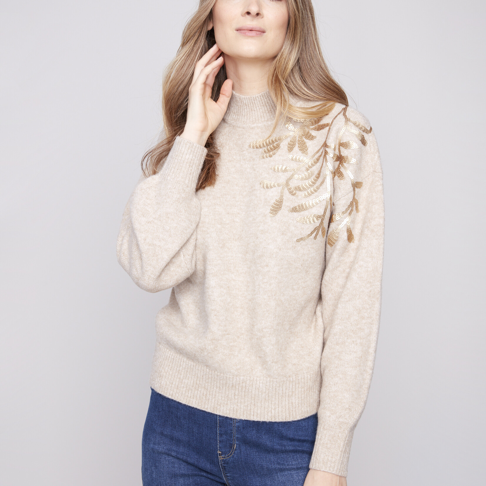 Charlie B Sweater C2856  avec paillettes - Avoine