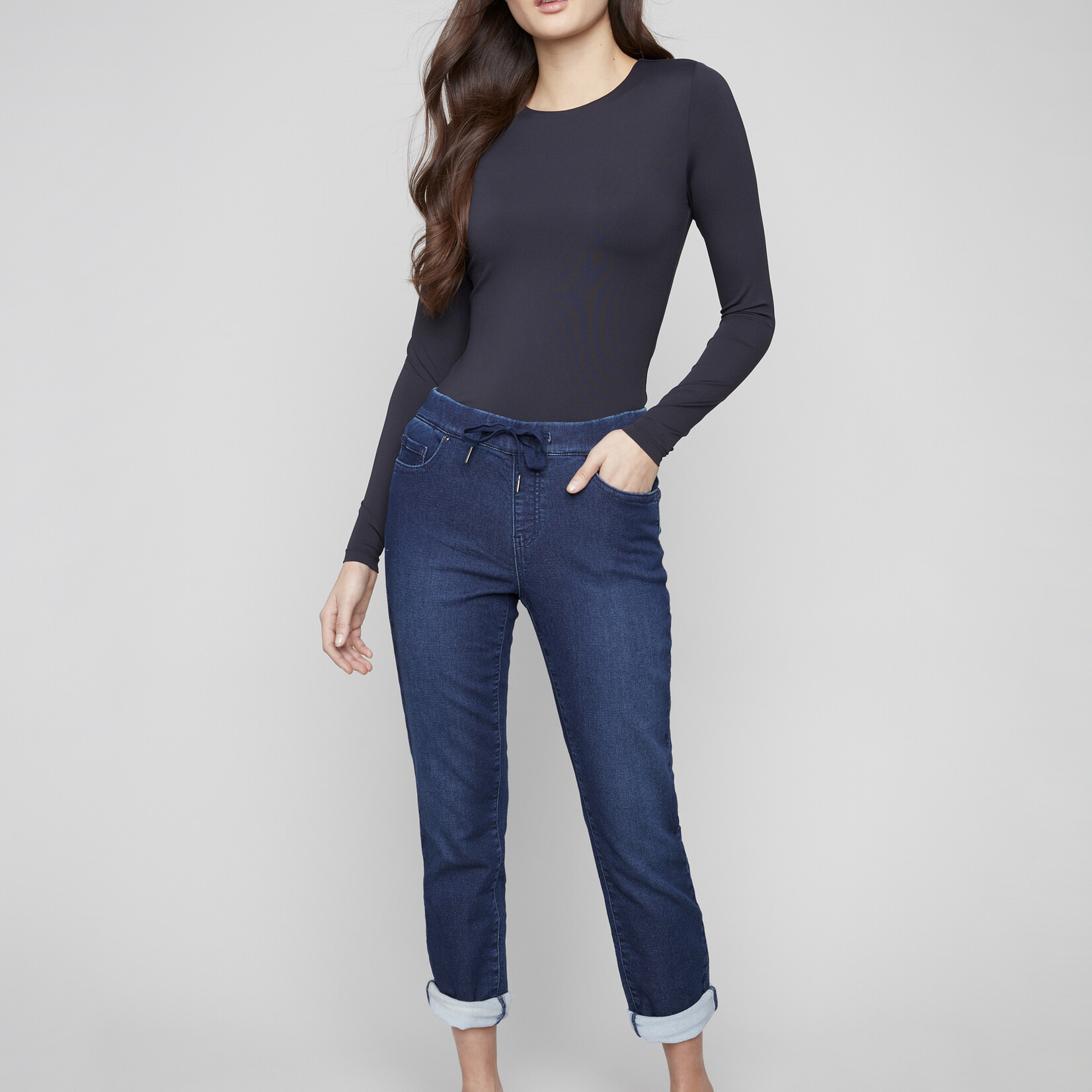 Charlie B Pantalon C5347 avec élastique à la taille - Bleu noir