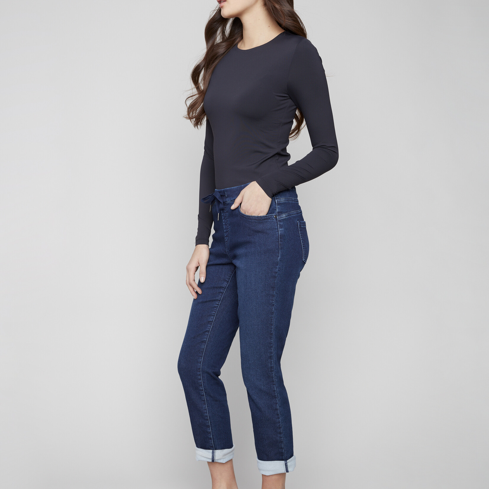 Charlie B Pantalon C5347 avec élastique à la taille - Bleu noir
