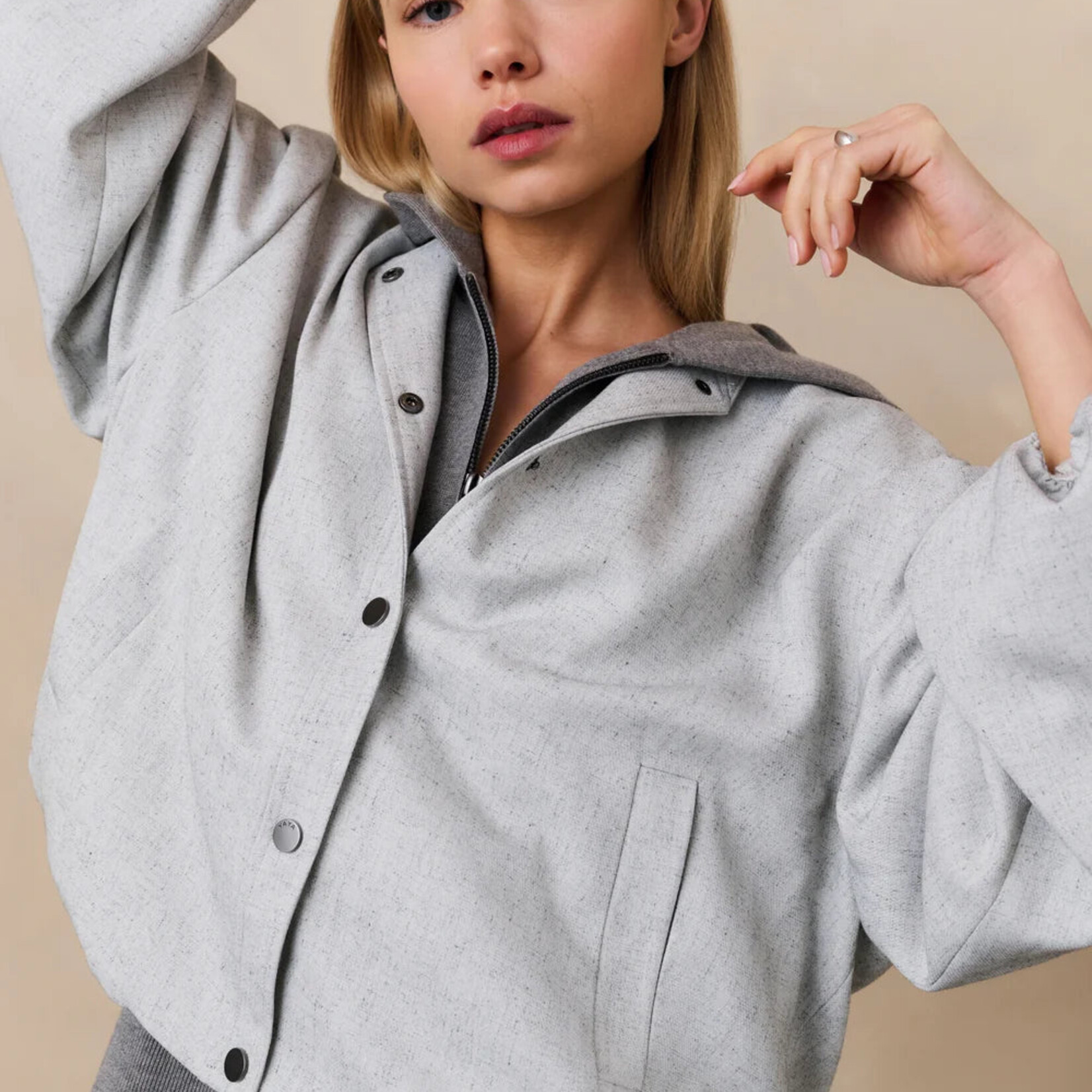 Yaya Veste over size tissée - Light Grey Melange