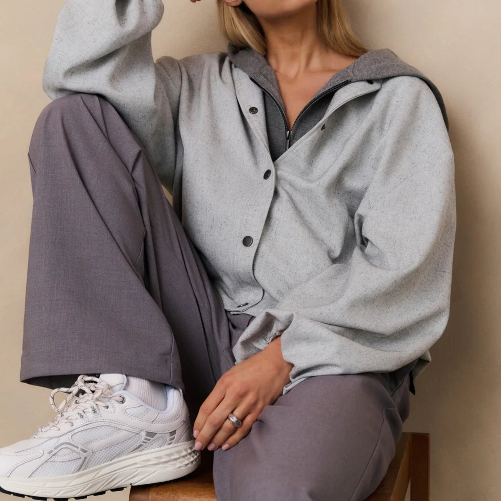 Yaya Veste over size tissée - Light Grey Melange