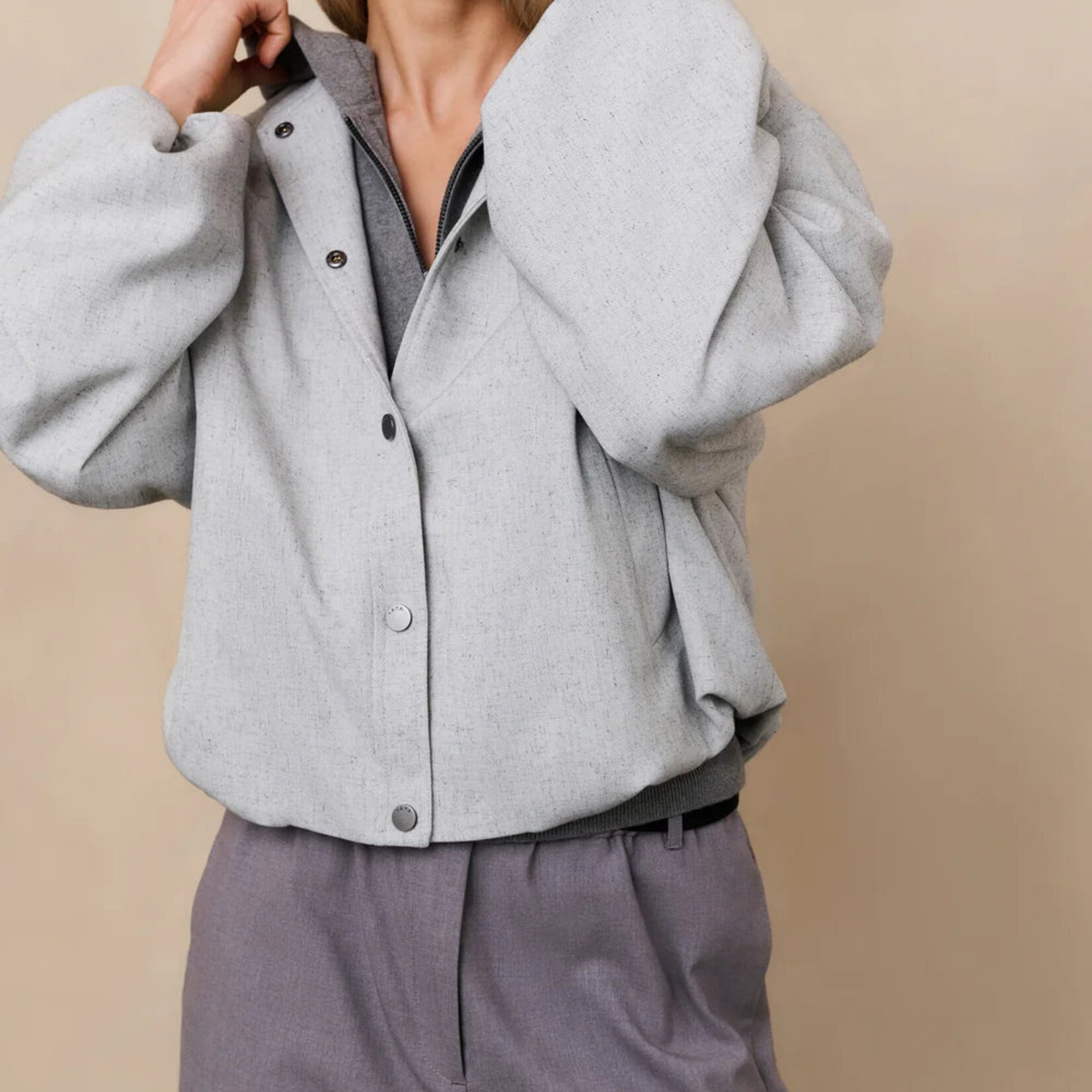 Yaya Veste over size tissée - Light Grey Melange