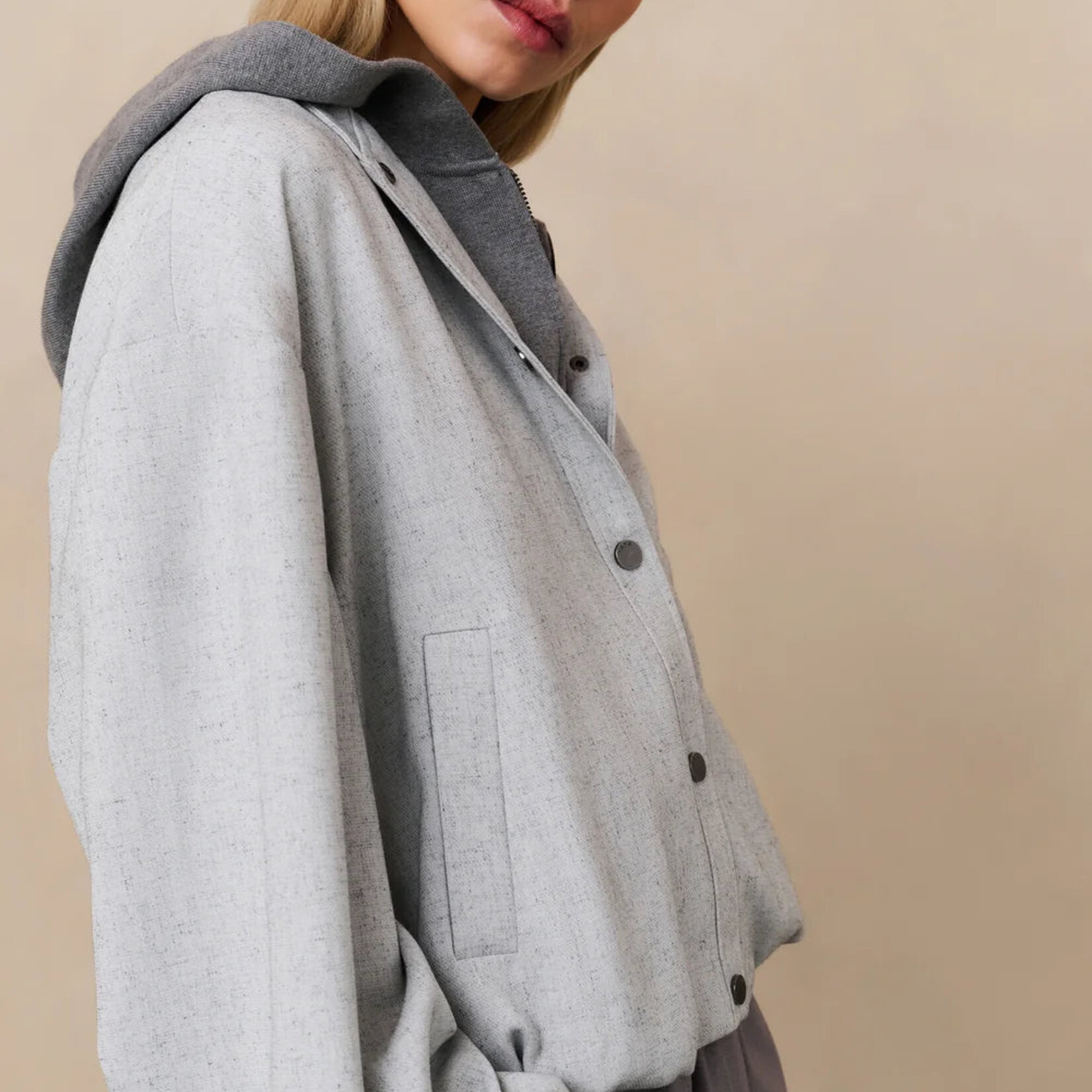 Yaya Veste over size tissée - Light Grey Melange