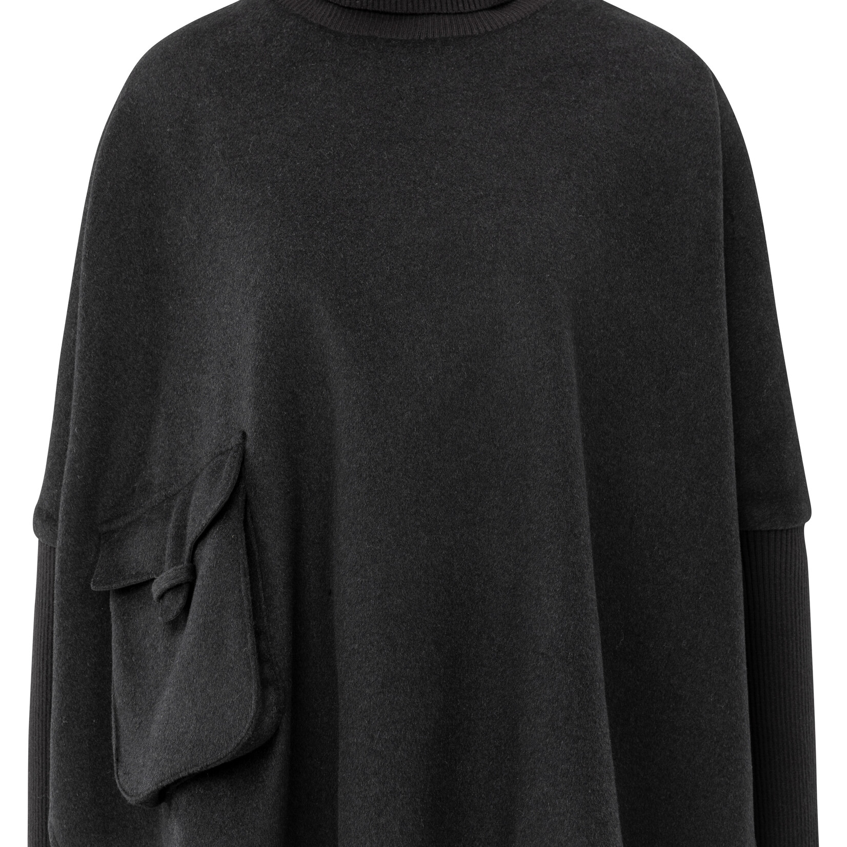 Yaya Poncho en laine et manches côtelées - Oyster Black - Size 1