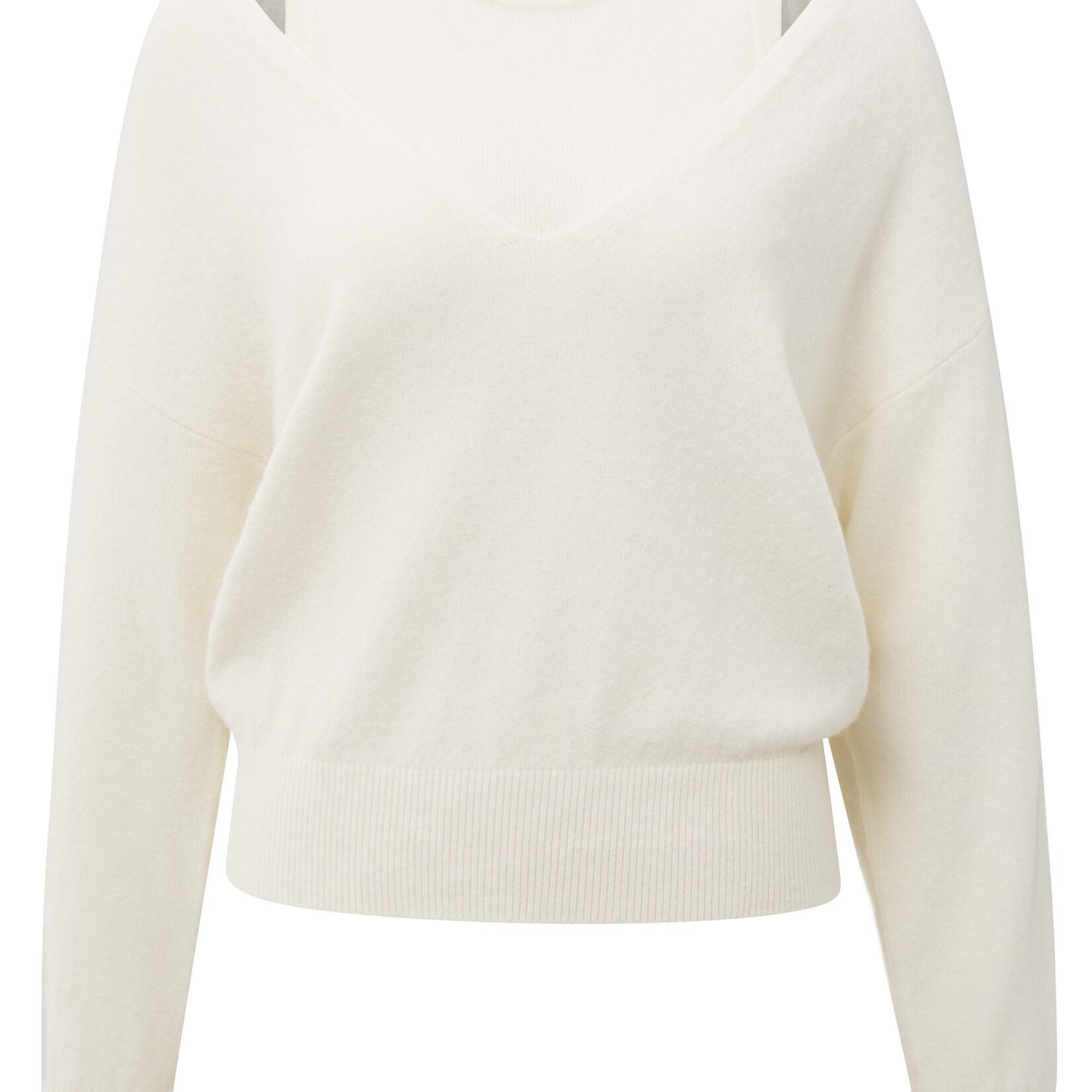 Yaya Pull à col en V profond avec haut - Off white knit