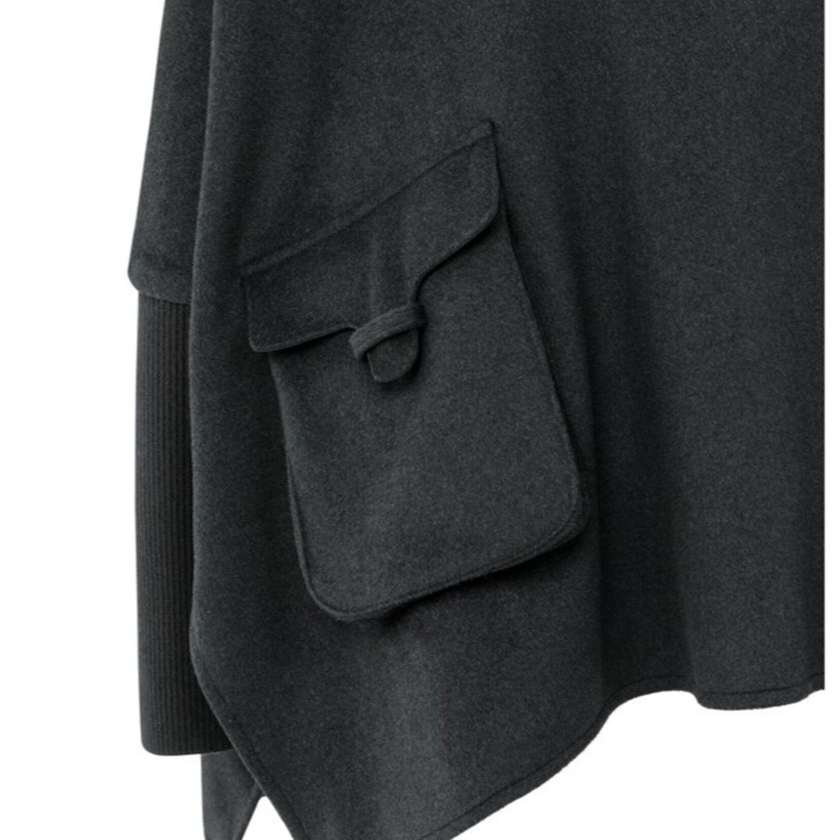 Yaya Poncho en laine et manches côtelées - Oyster Black - Size 1