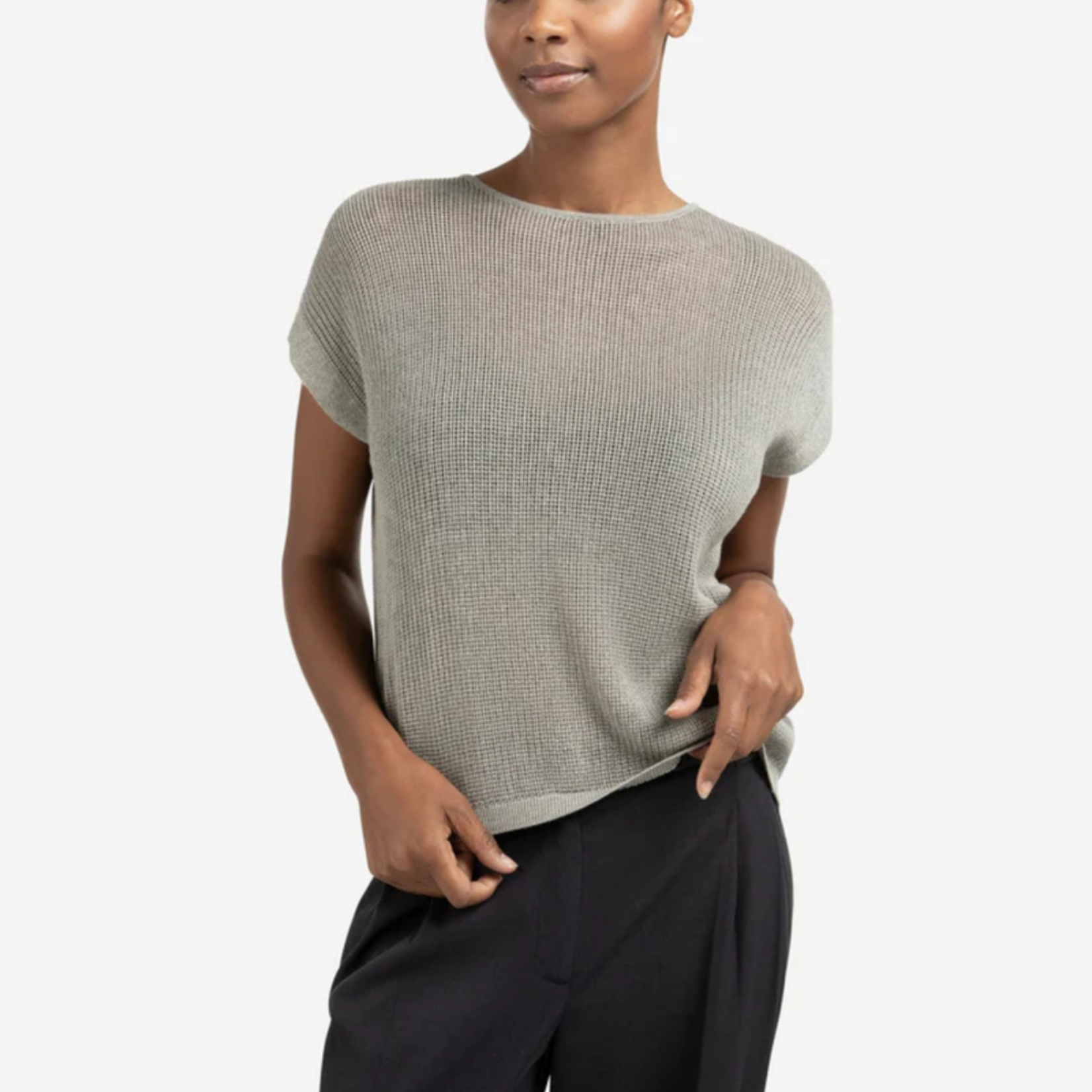 Yaya Pull sans manches avec bouton - Brownish Grey