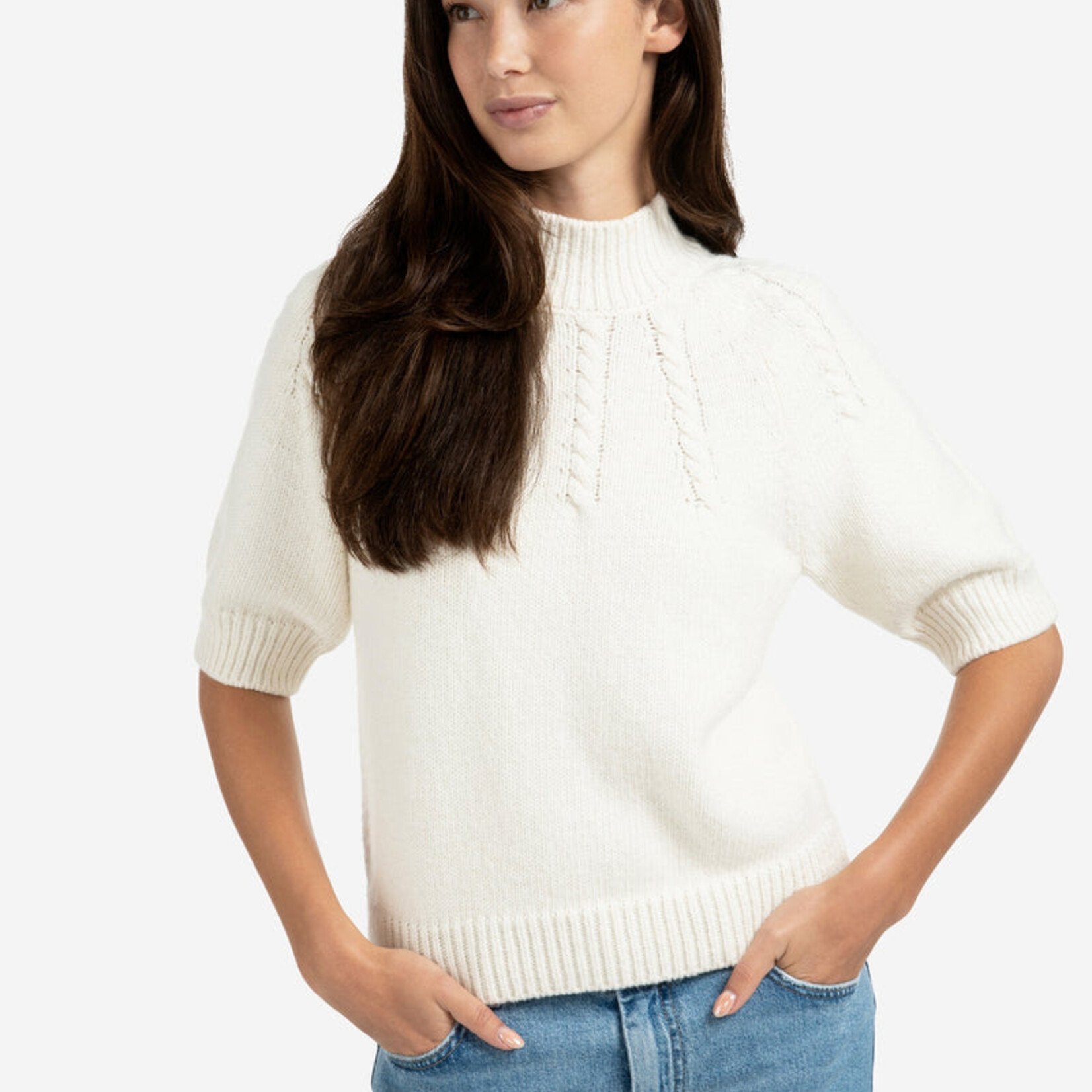 Yaya Pull en maille torsadée - Off white knit