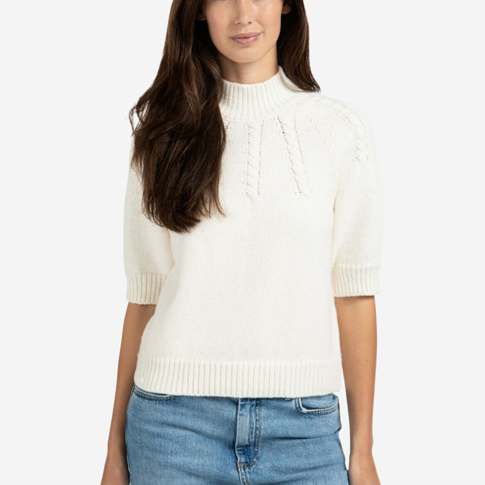 Yaya Pull en maille torsadée - Off white knit