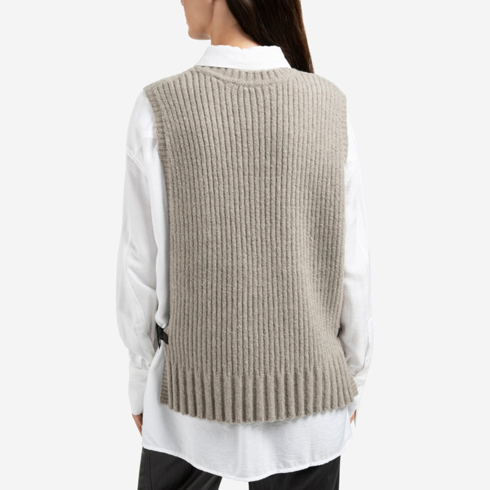 Yaya Top en maille côtelée avec détails - Brownish Grey