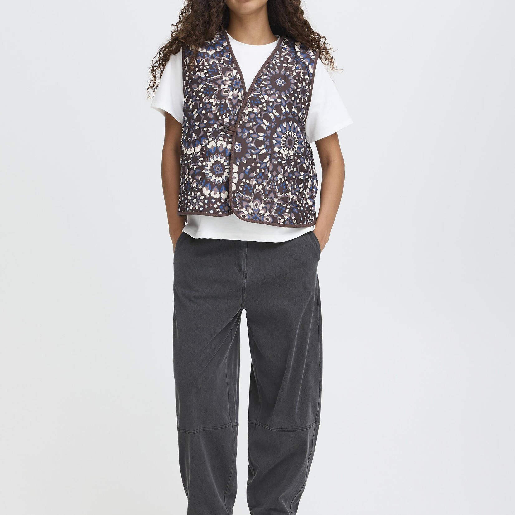 Ichi Pantalon Kate Denim - Gris foncé