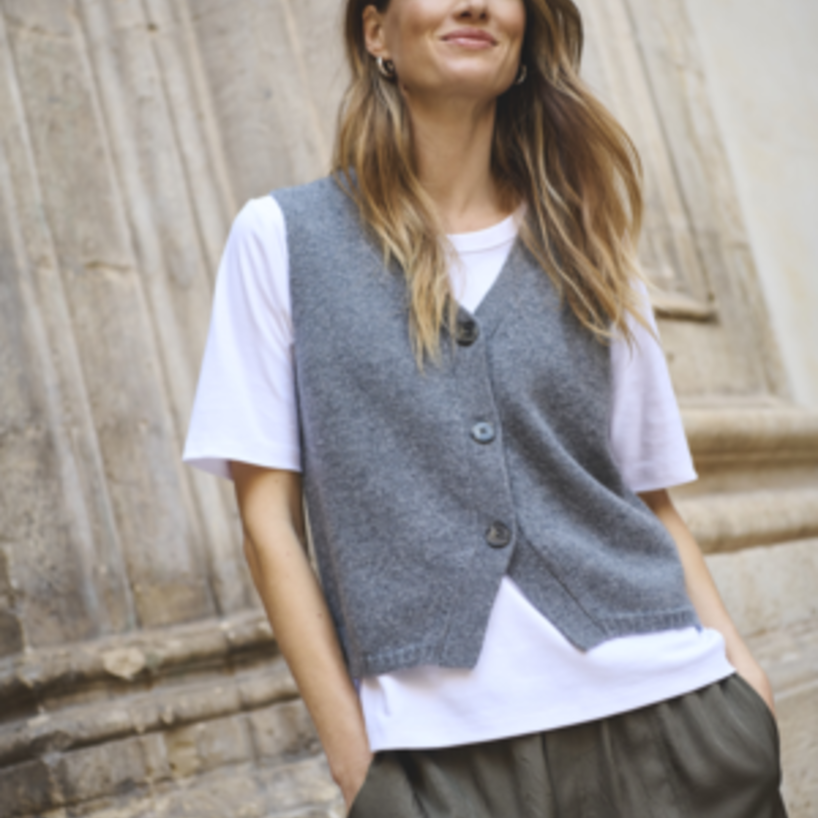 Part Two Cardigan manche courte Sylva - Gris Melange