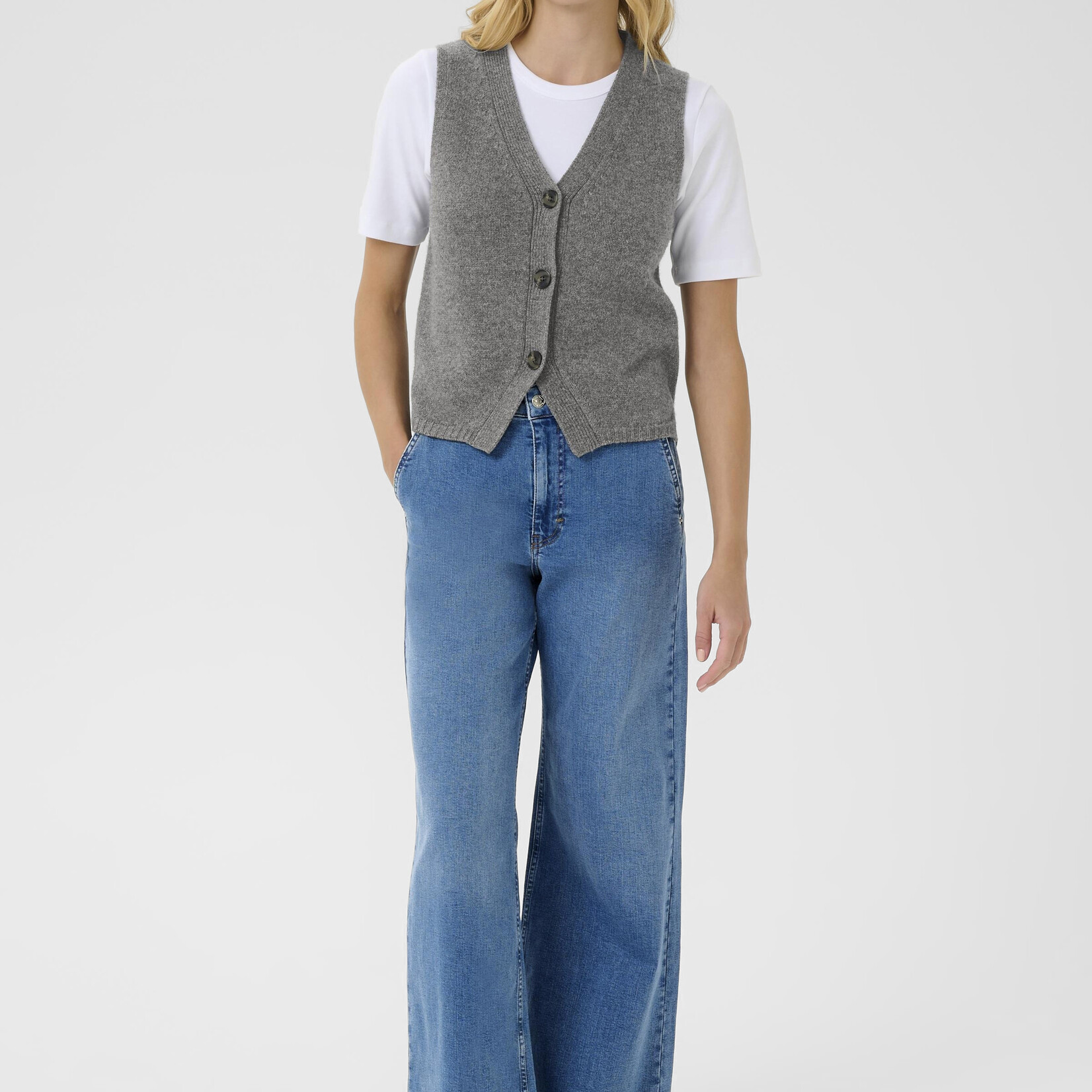 Part Two Cardigan manche courte Sylva - Gris Melange