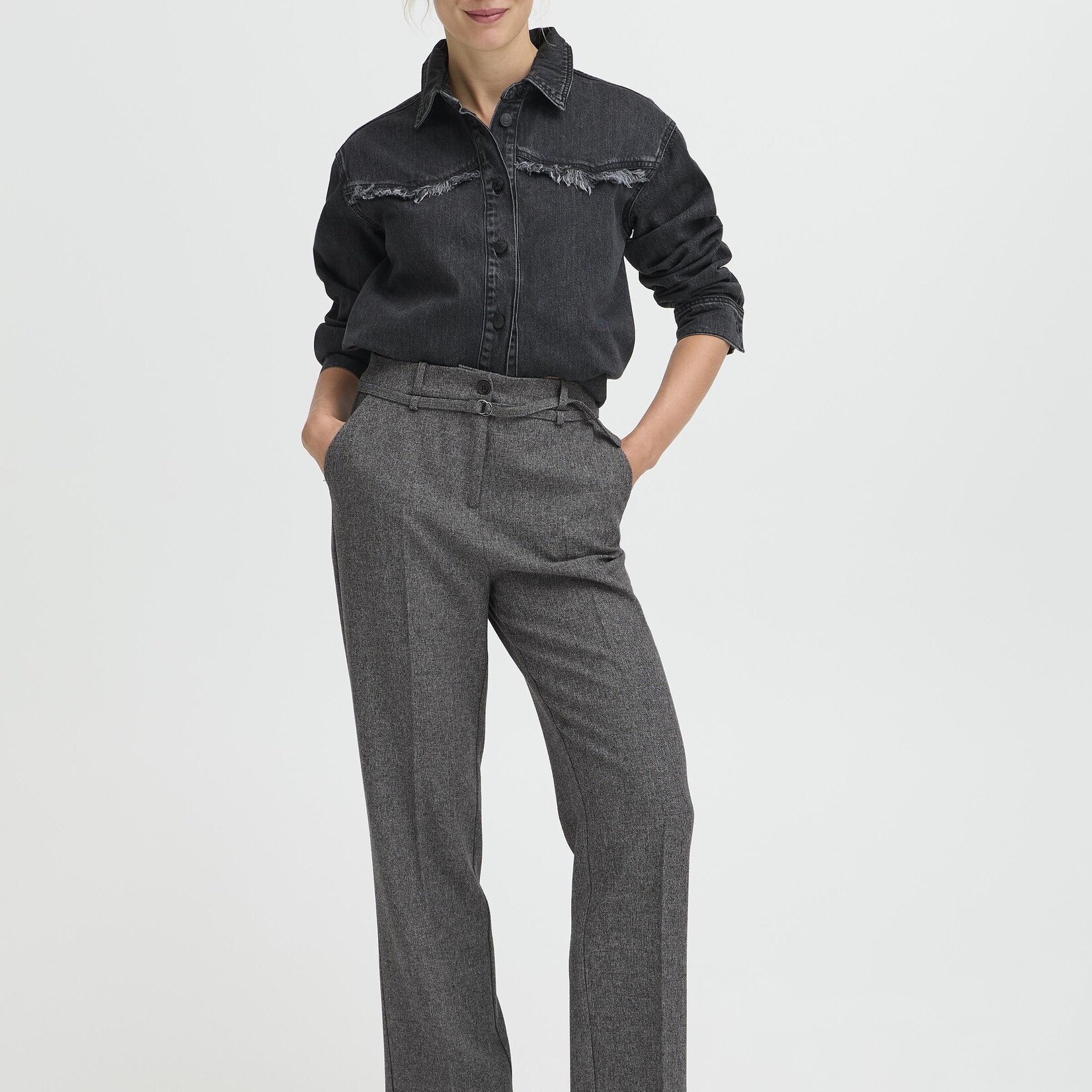 b.young Pantalon Etona avec ceinture - Mid Grey Melange