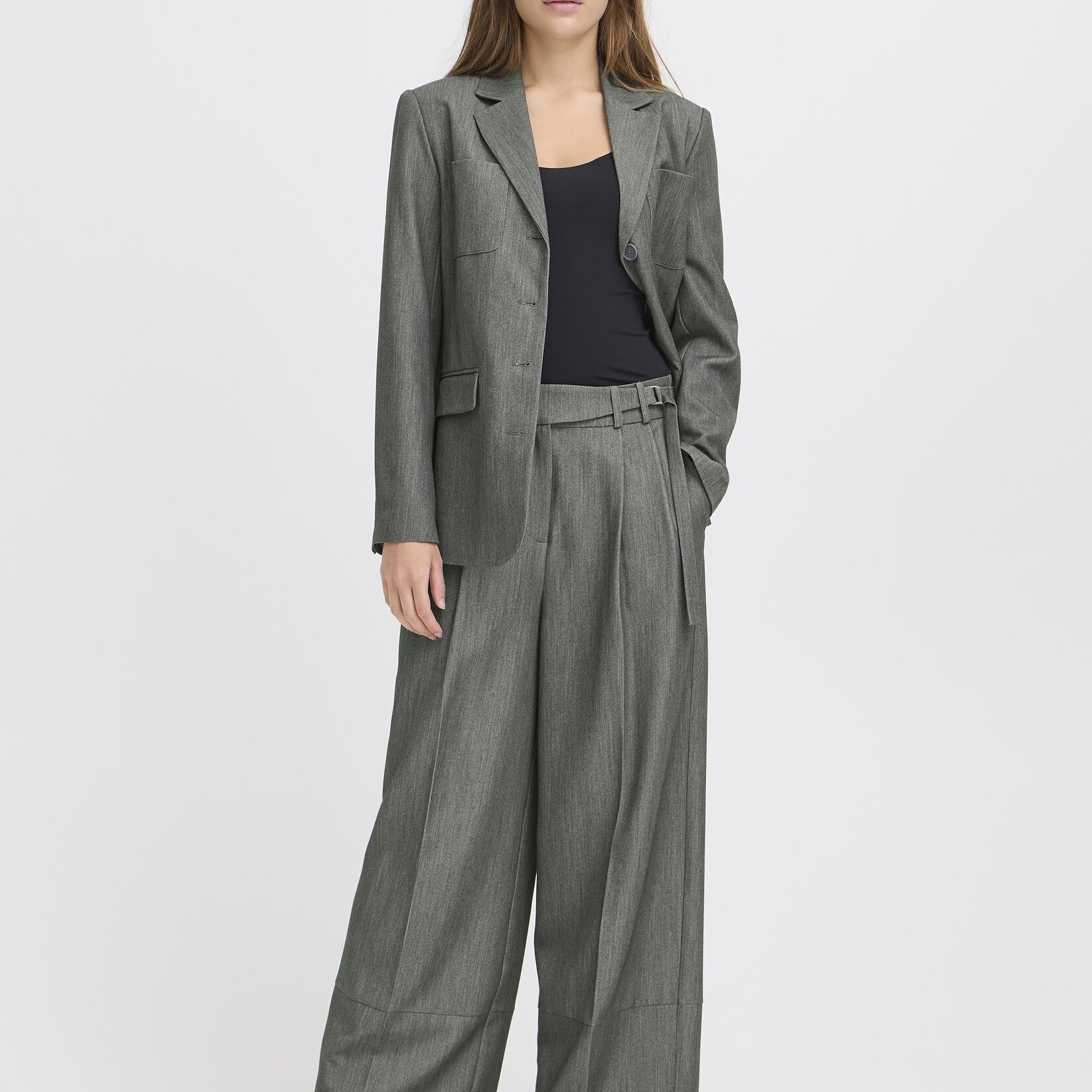 Ichi Pantalon Filano - Gris Foncé Mélangé