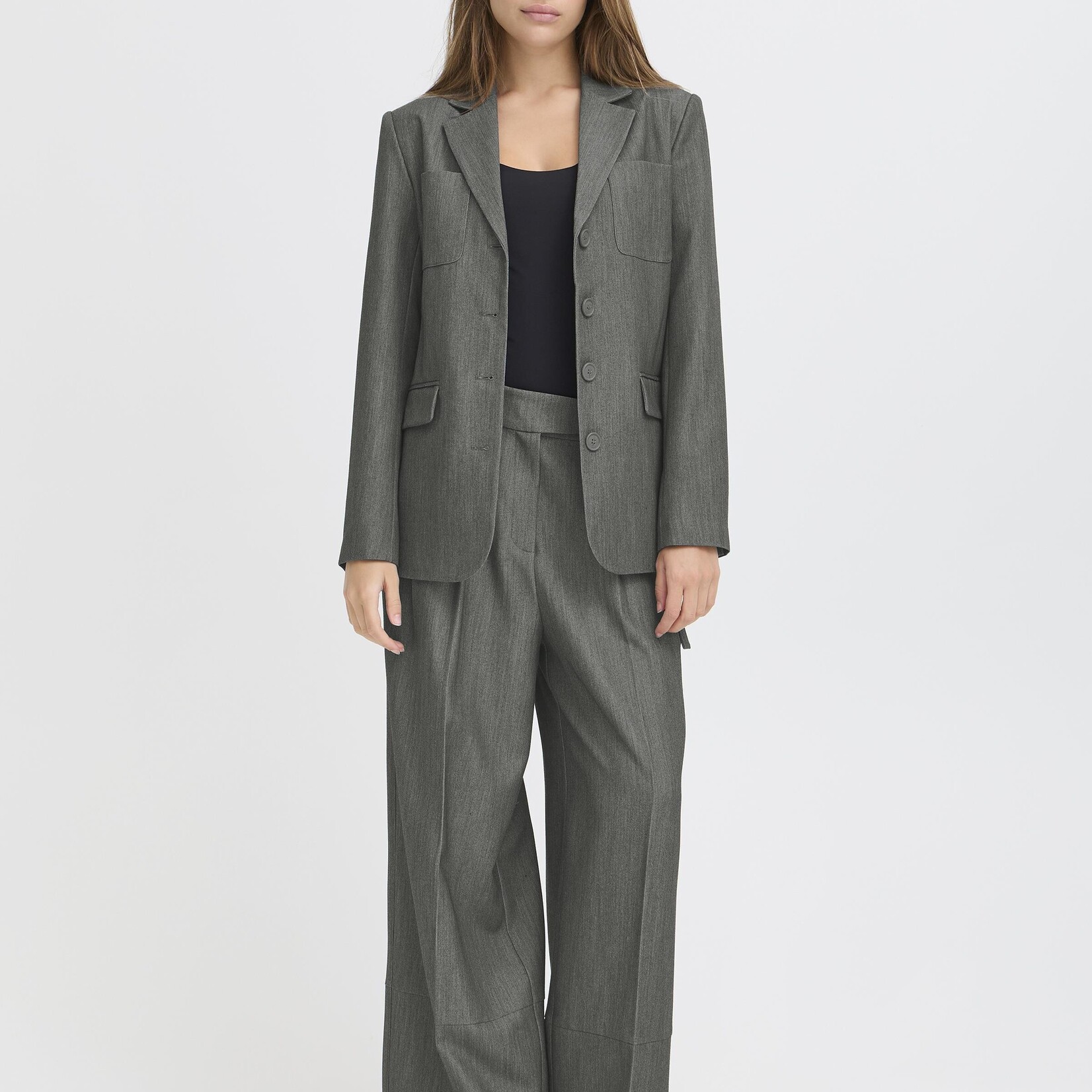 Ichi Pantalon Filano - Gris Foncé Mélangé