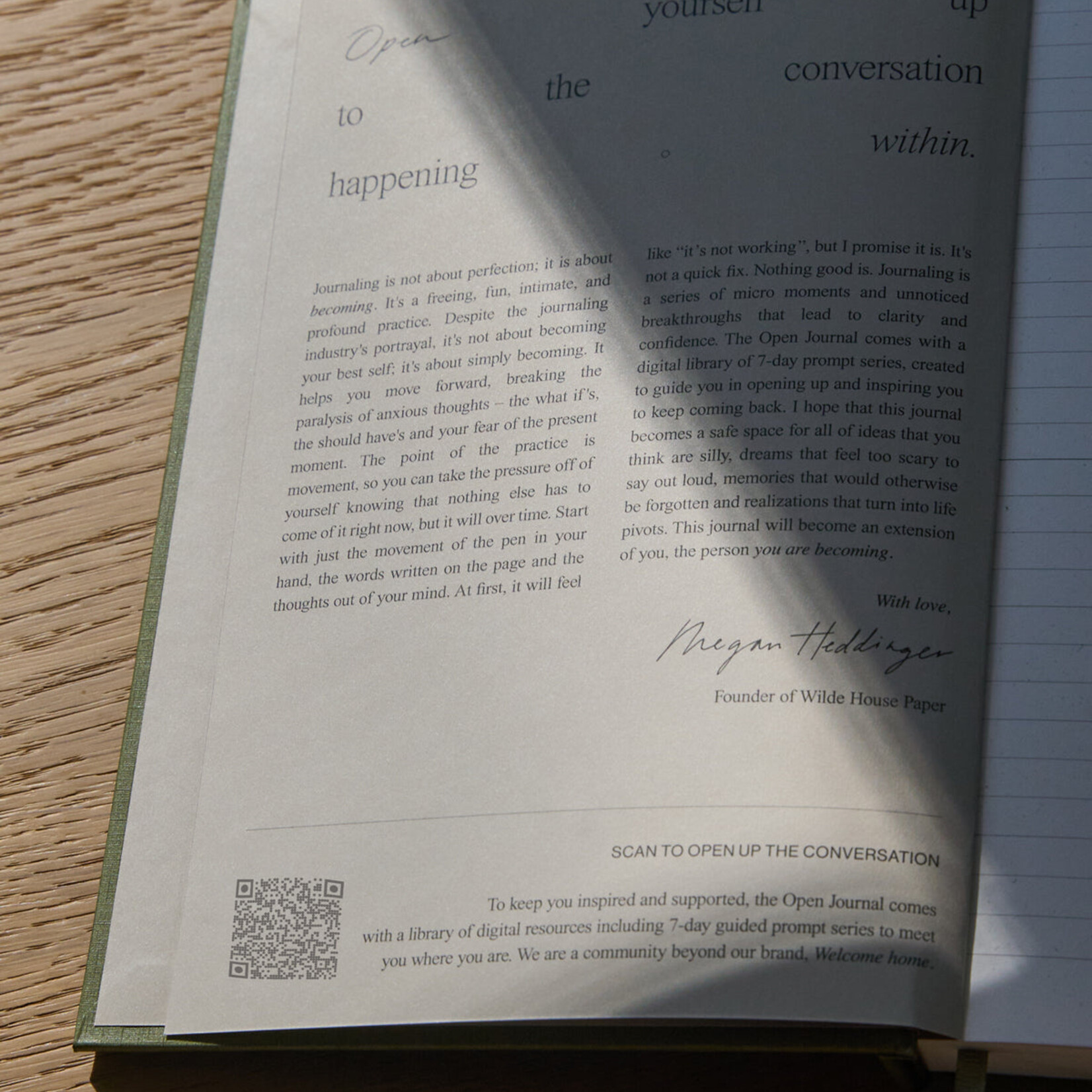 Wilde House Paper Journal ouvert à Moss