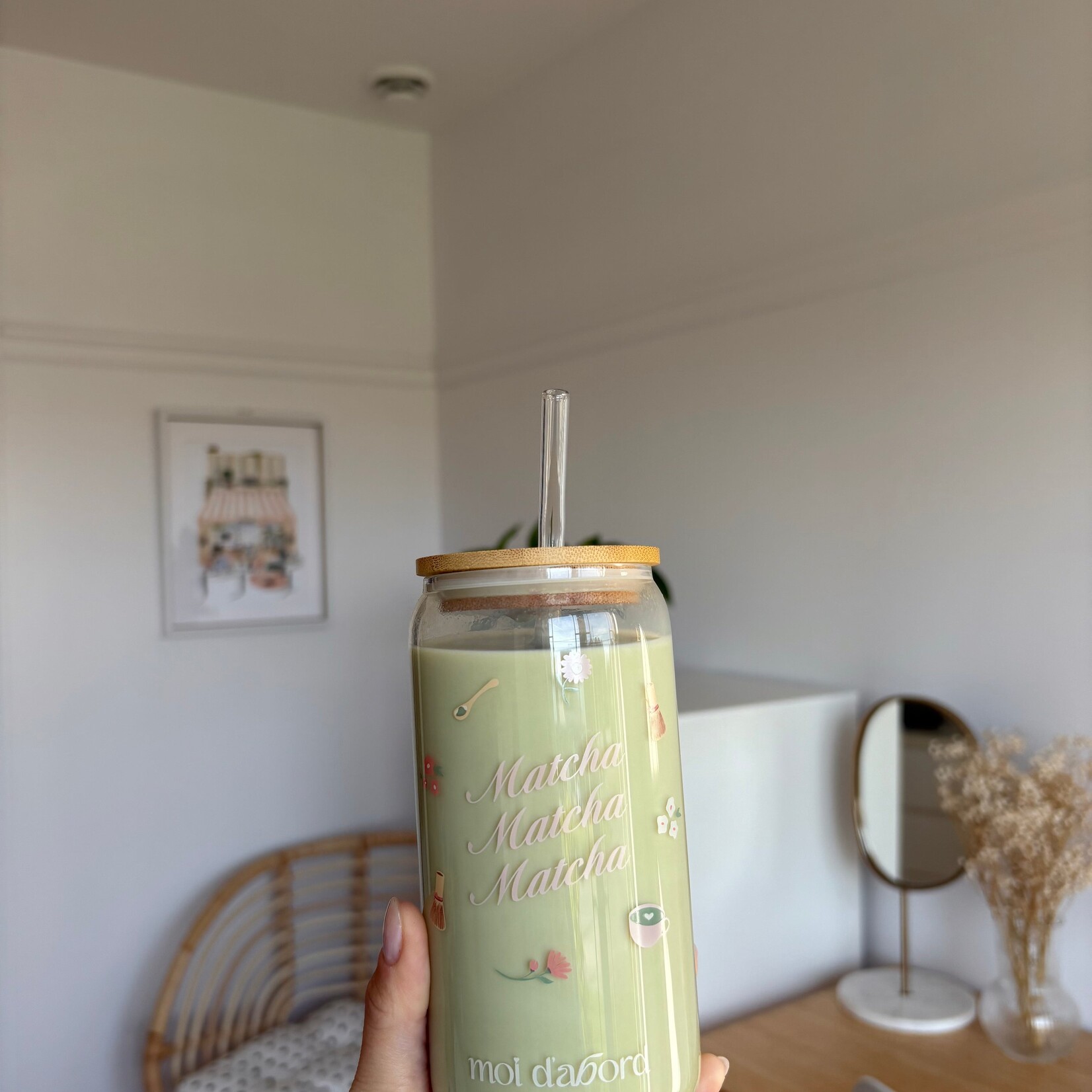 moi d'abord Tumbler en verre Matcha Rose