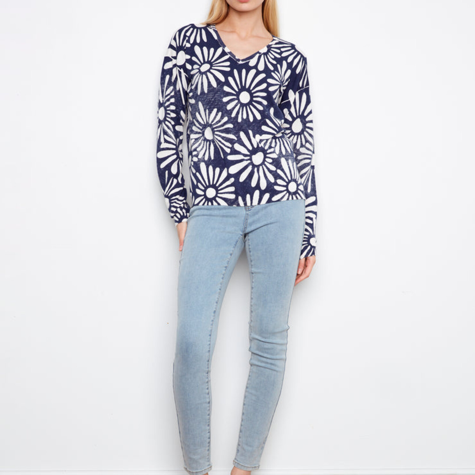 Charlie B Pull C2968 manche longue imprimé, réversible et col V - Nautique