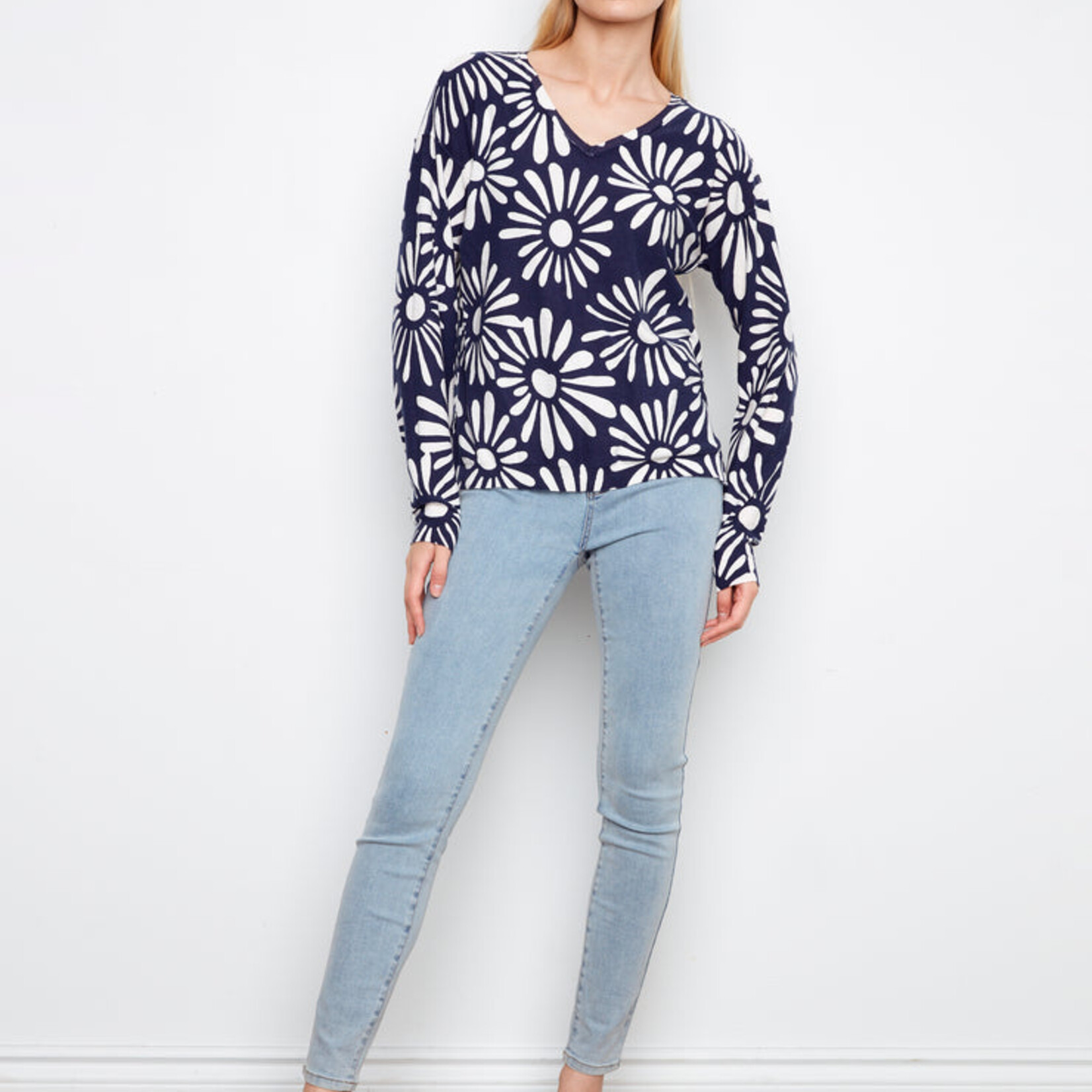 Charlie B Pull C2968 manche longue imprimé, réversible et col V - Nautique